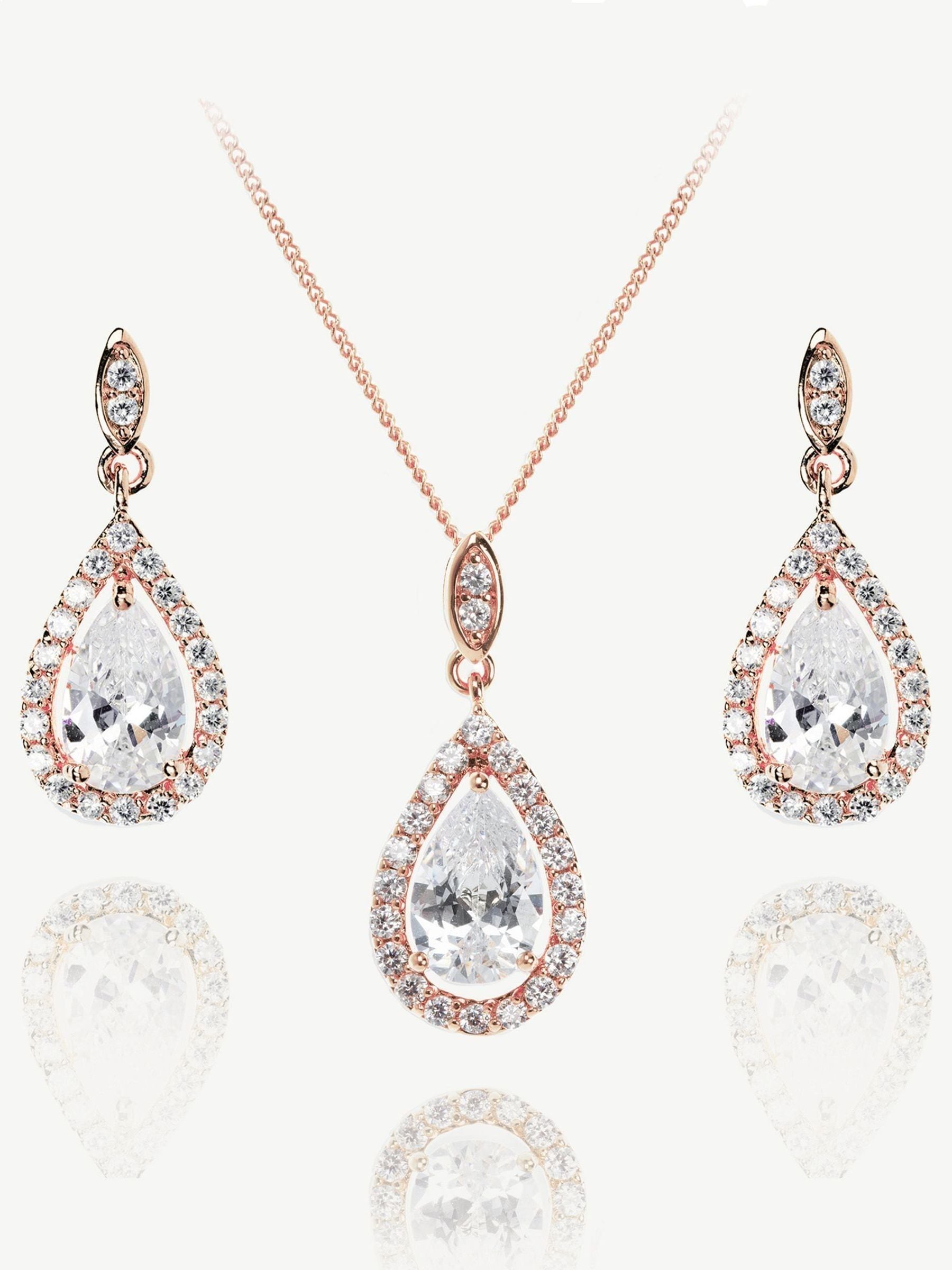 Ivory & Co rose gold and crystal teardrop pendant and earring set, UK version