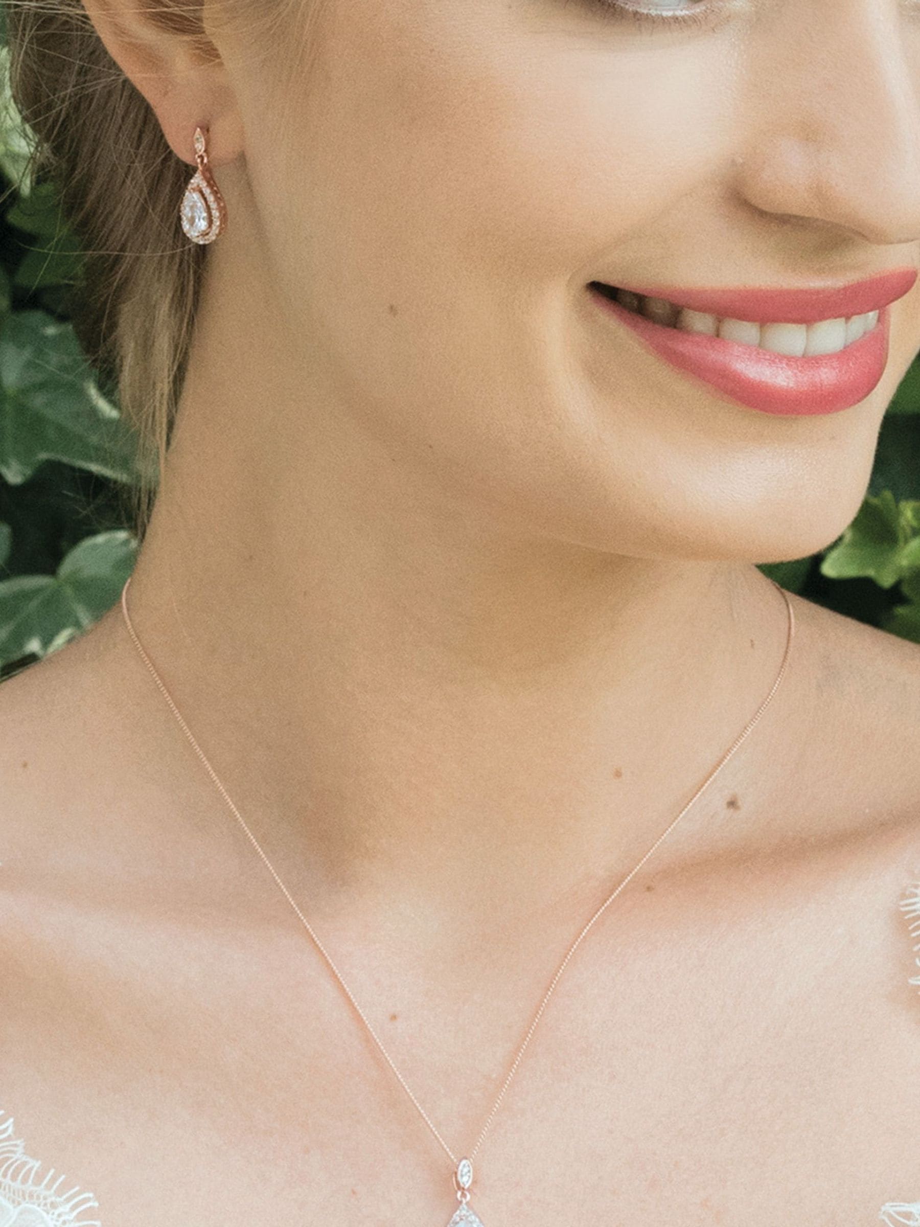 Ivory & Co rose gold and crystal teardrop pendant and earring set, UK version