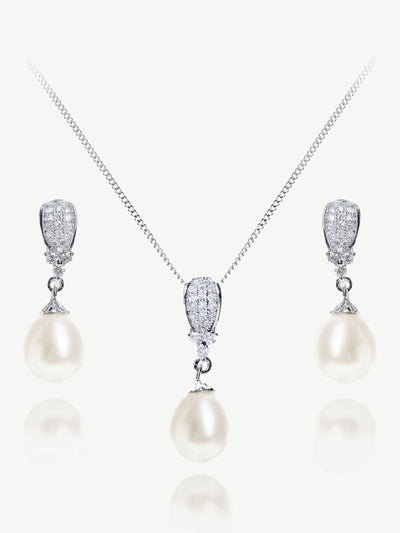 Next Ivory & Co Silver Serrano Pearl Classic Drop Earring and Pendant Set 2.5cm- Buy online at McGrocer