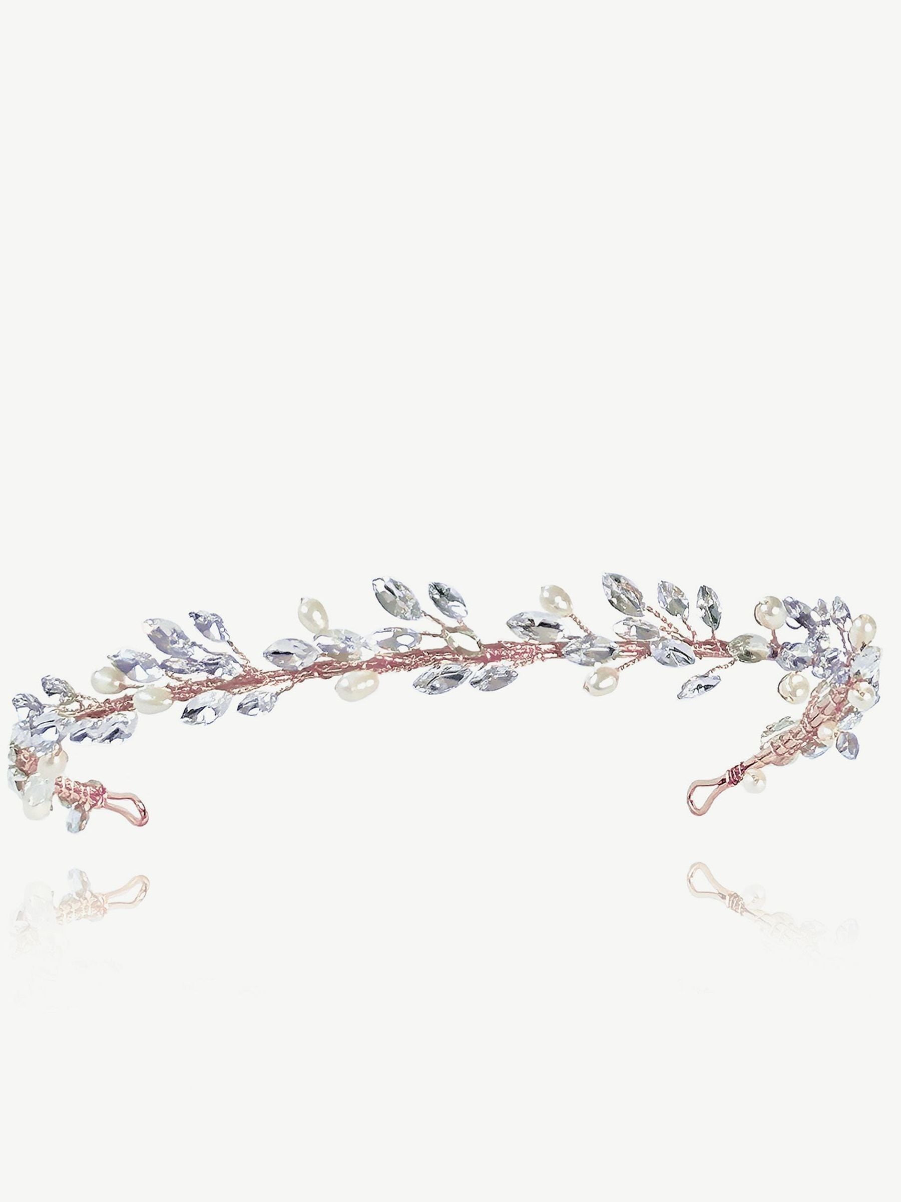 Rose Gold Plated Crystal and Freshwater Pearl Leaf Hair Band