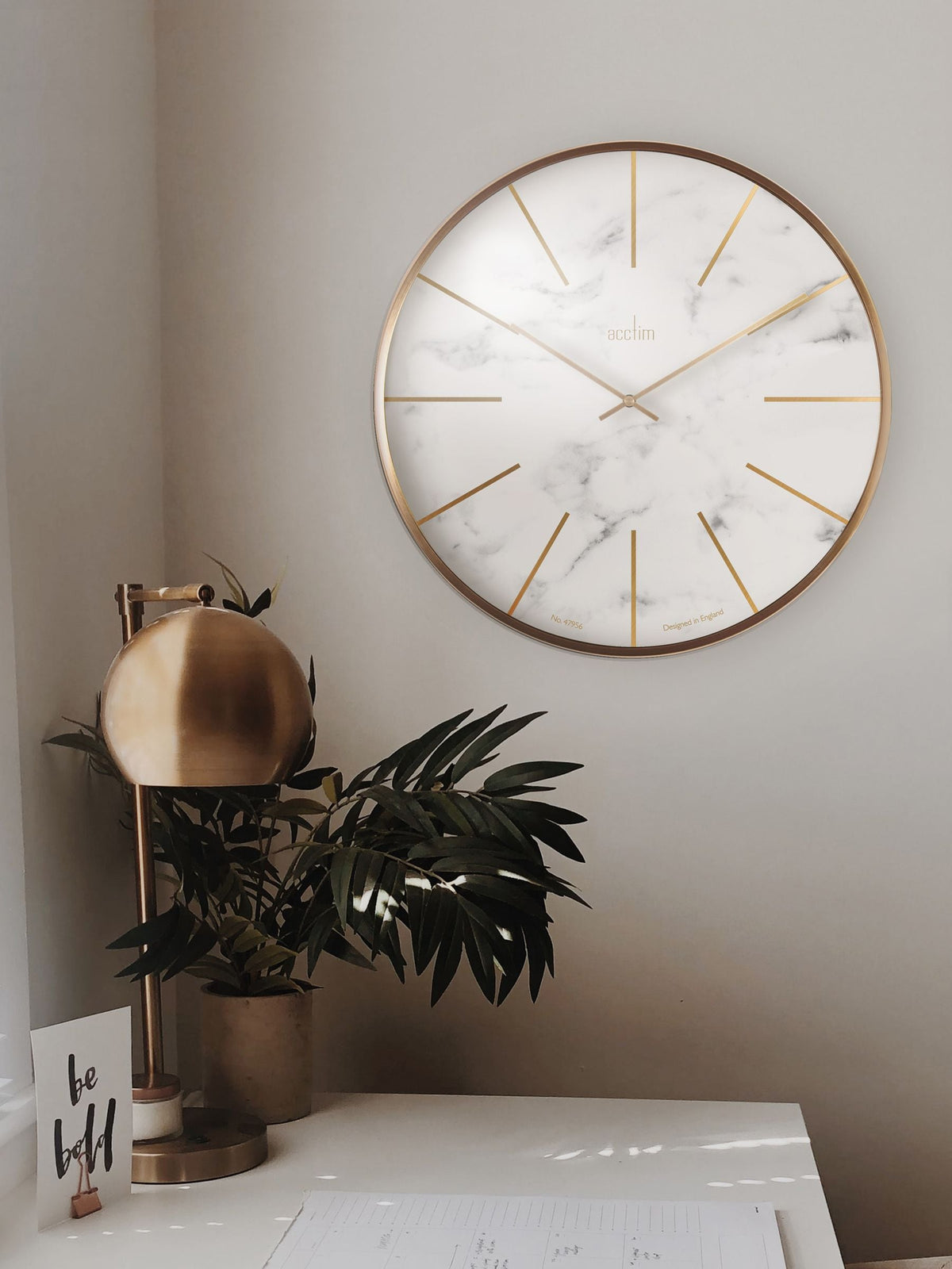 Acctim White Marble Luxe wall clock 30cm - British product