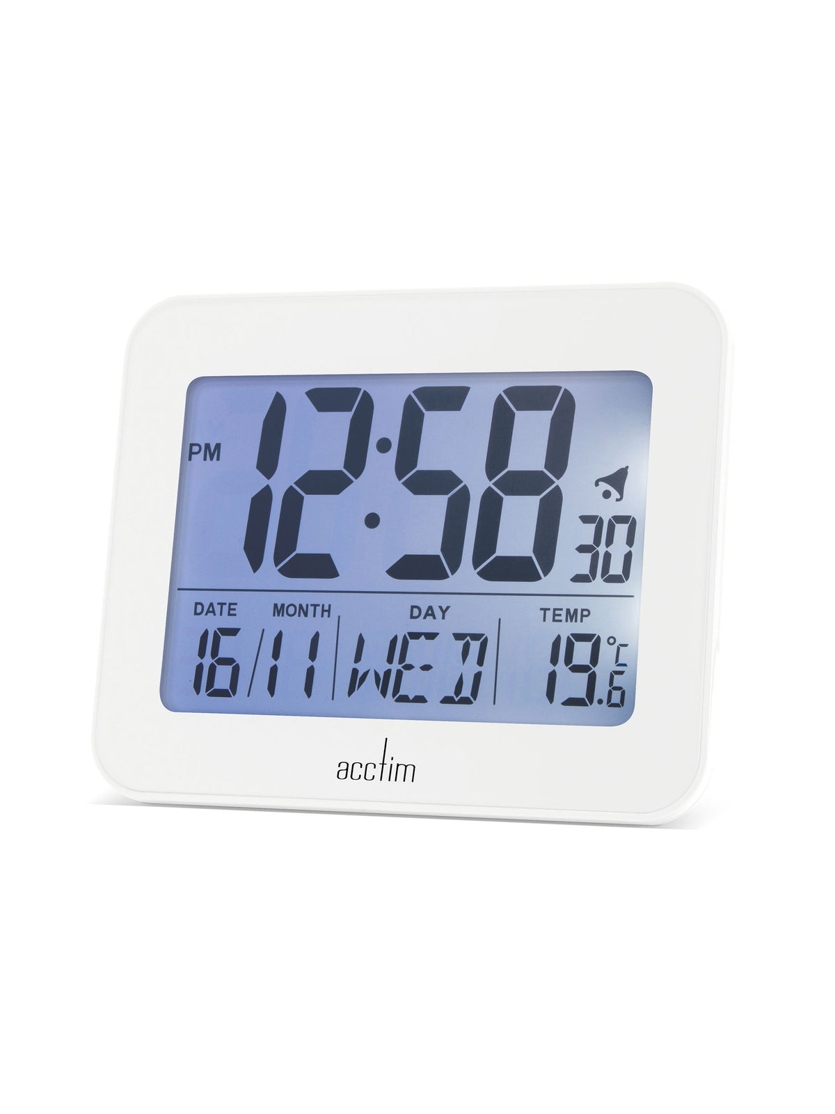 Acctim White Otto LCD Vekkerklokke - Britisk produkt