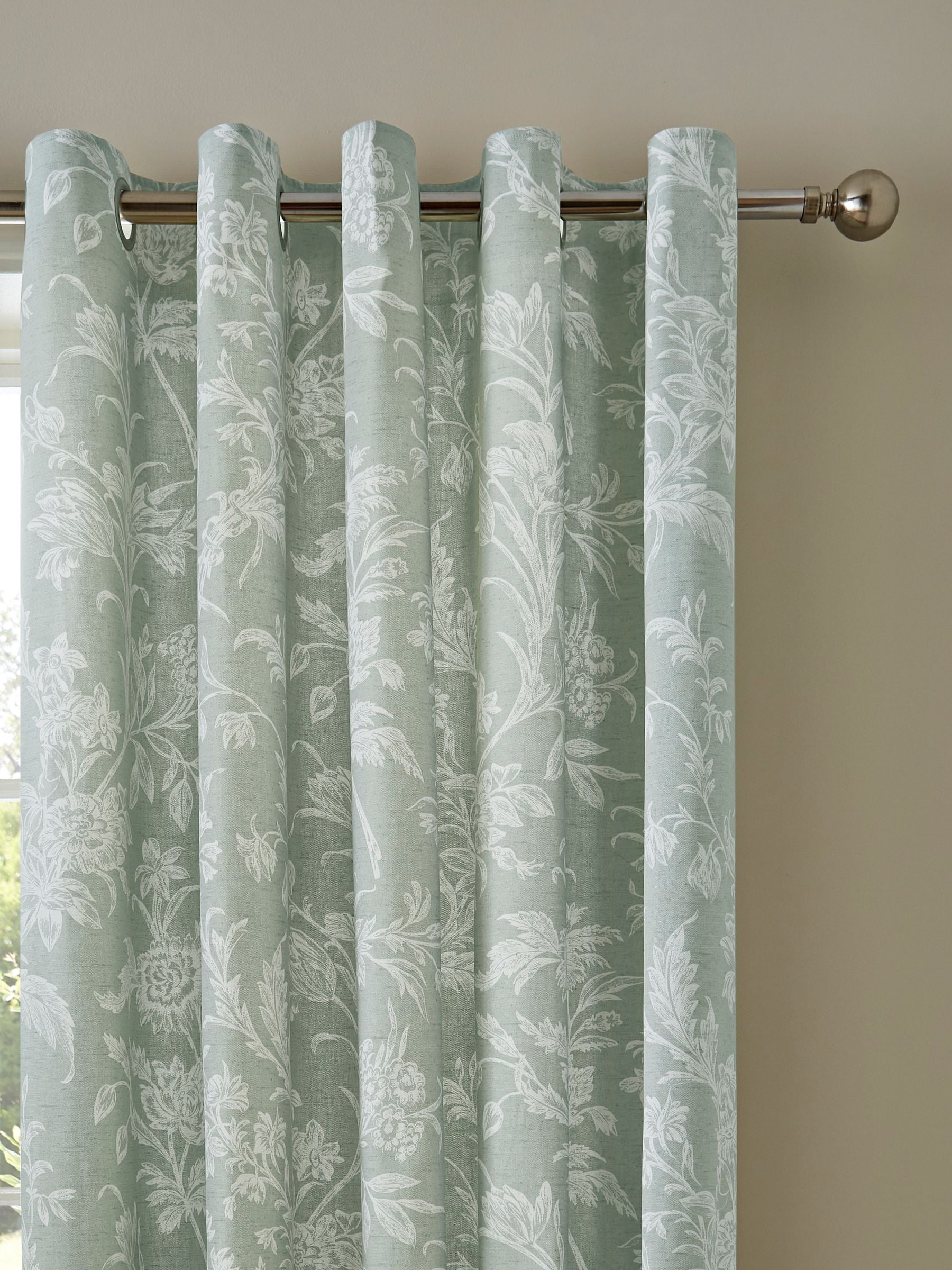 Laura Ashley green sage blackout eyelet curtains 224x274cm, UK version