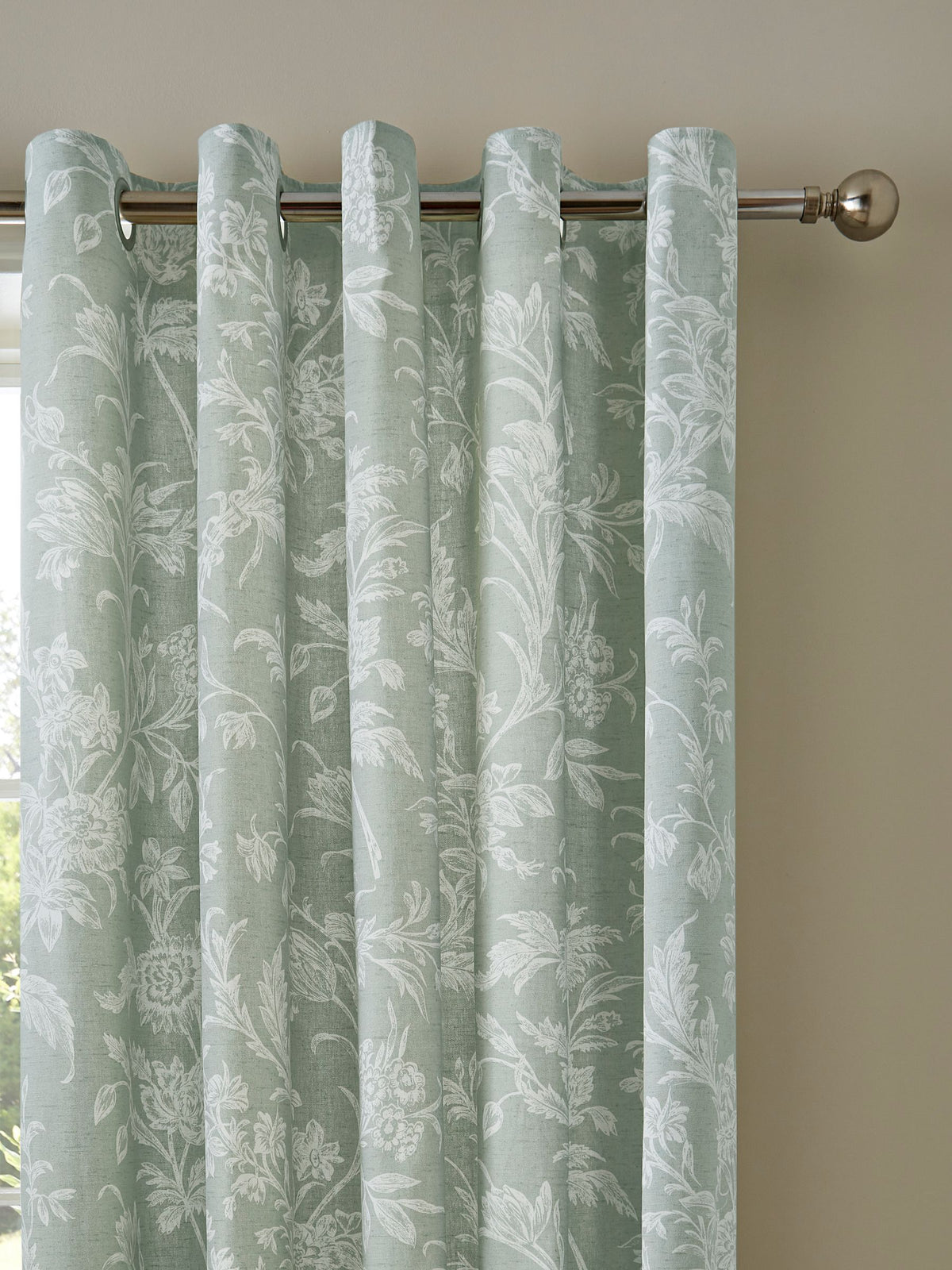 Laura Ashley green sage blackout eyelet curtains 224x274cm, UK version