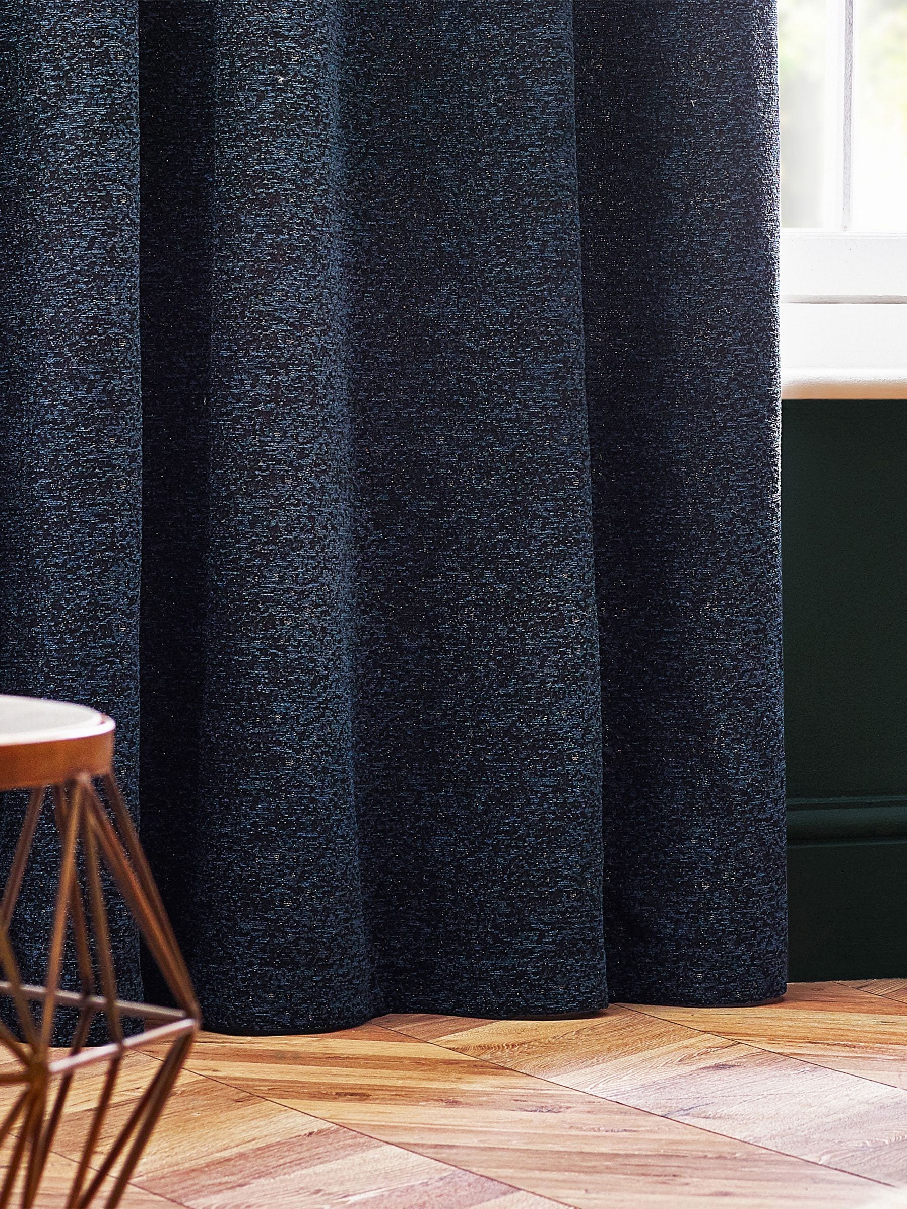 Riva Paoletti Navy Galaxy Chenille curtains, imported from the UK