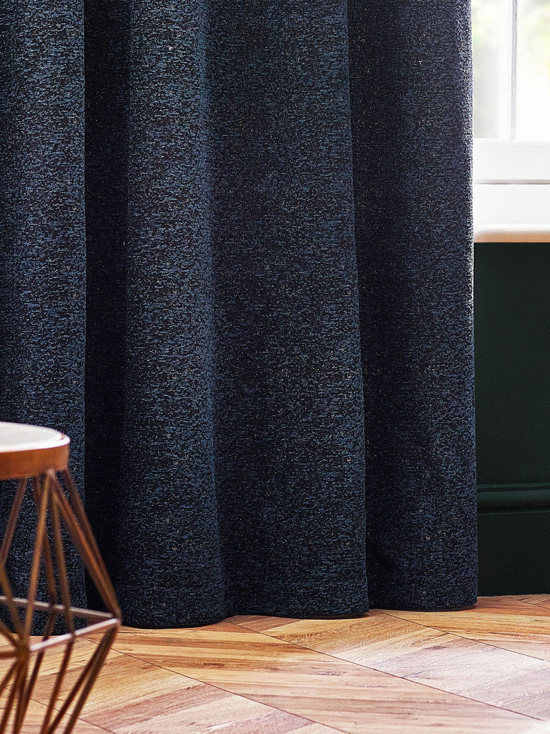 Riva Paoletti Navy Galaxy Chenille curtains, imported from the UK
