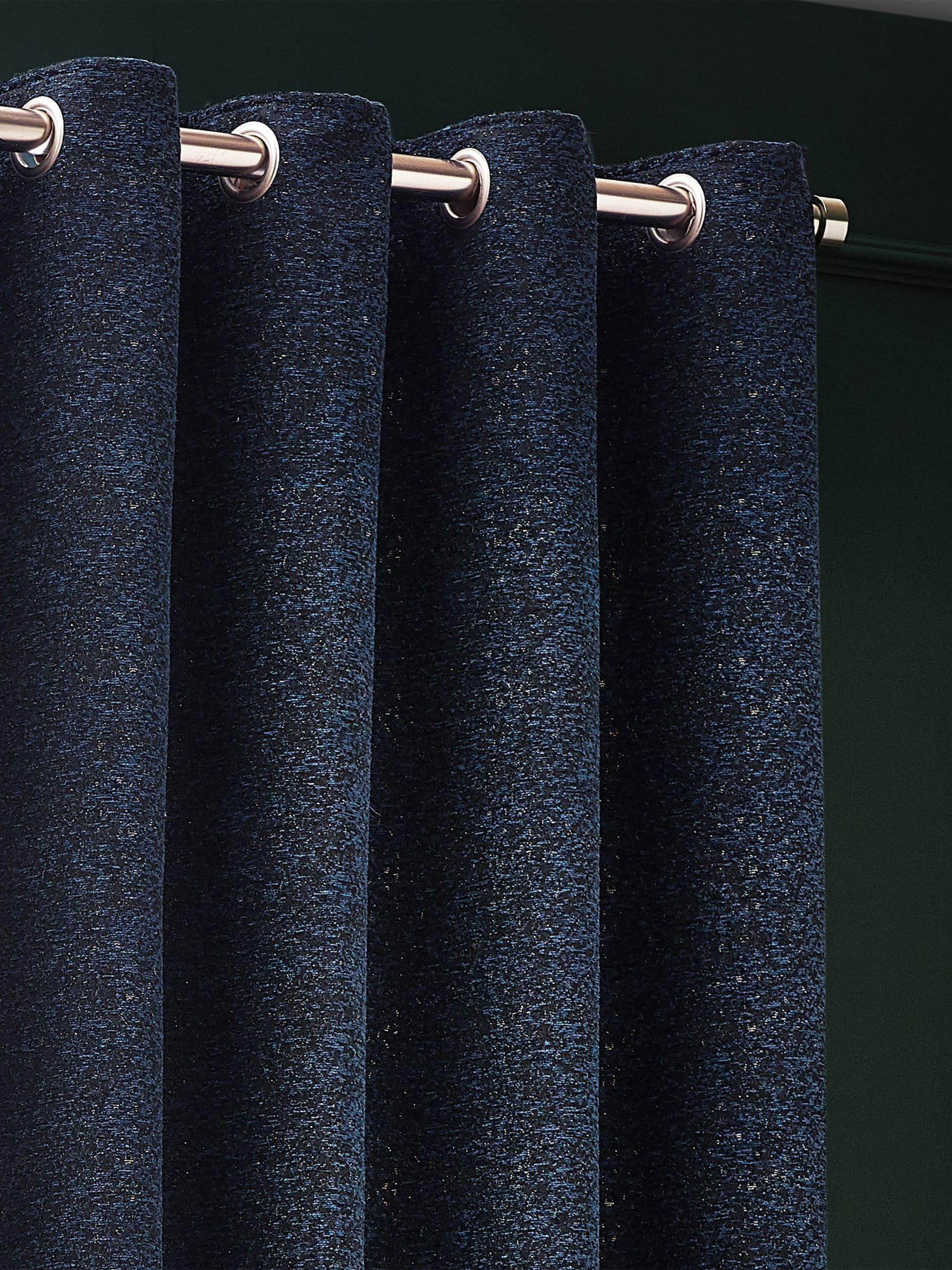 Riva Paoletti Navy Galaxy Chenille curtains, imported from the UK