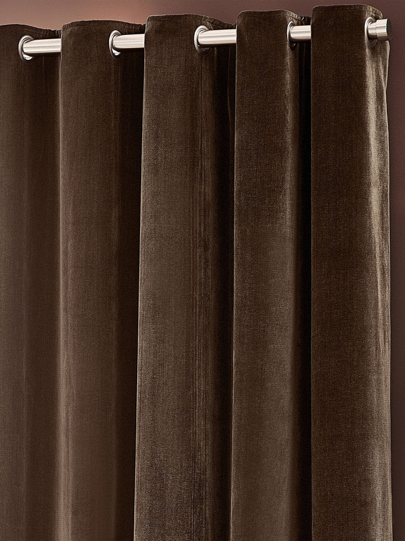 Yard Brown Heavy Chenille Lined Eyelet Curtains
