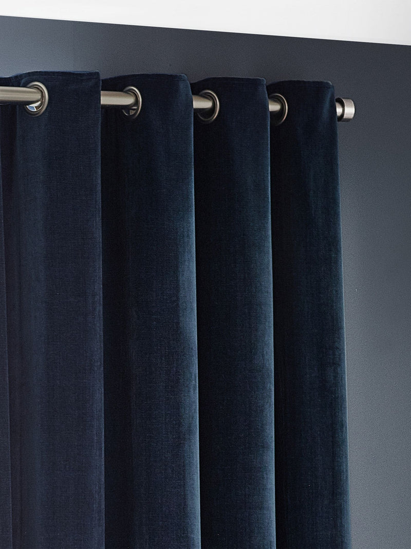 Yard Navy Blue Heavy Chenille Lined Eyelet Curtains