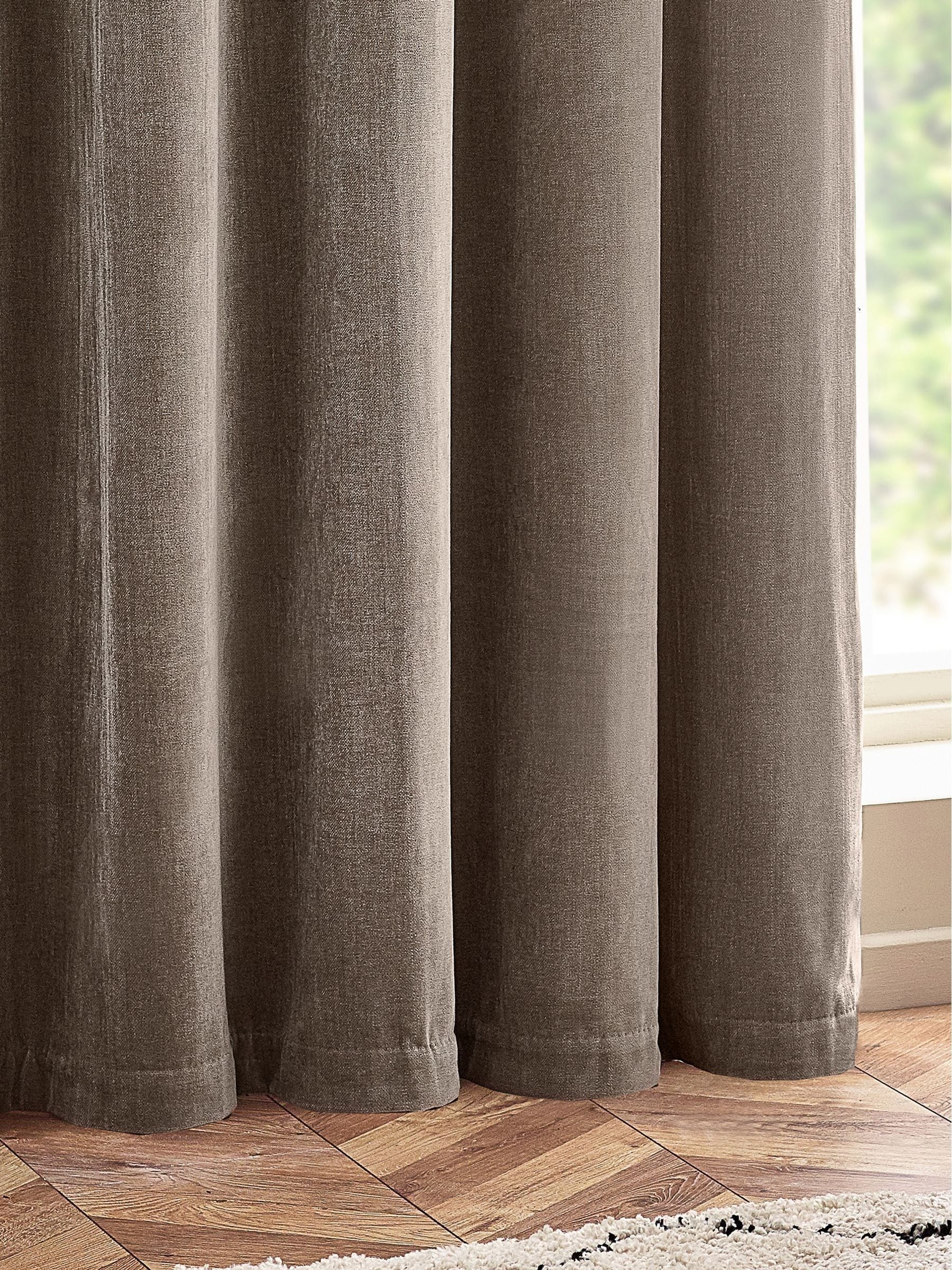 Yard greige heavy chenille lined eyelet curtains, imported from the UK