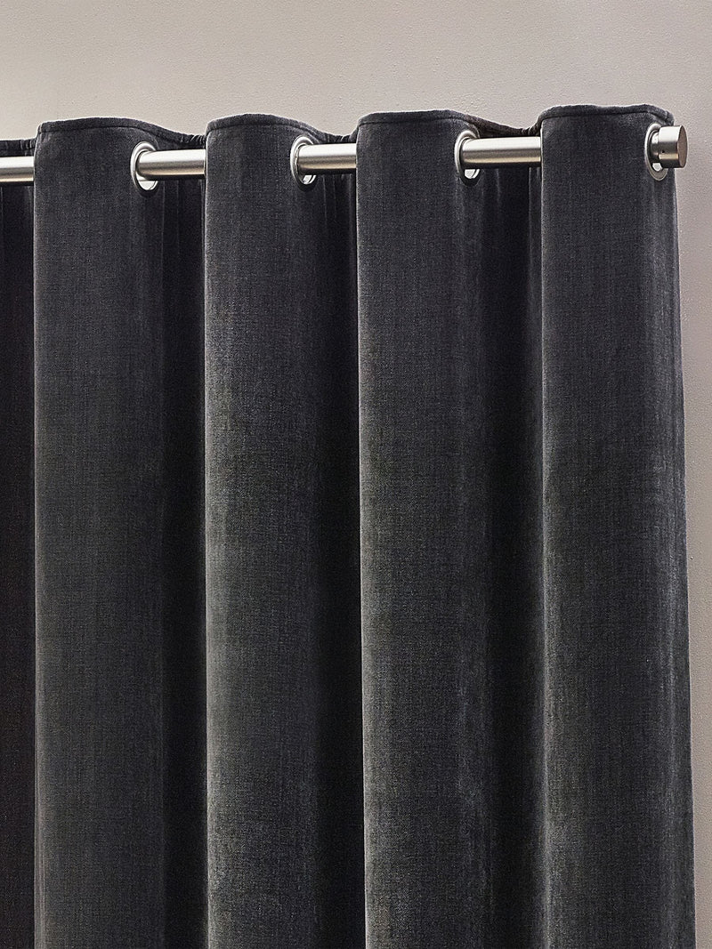 Yard Charcoal Grey Heavy Chenille Lined Eyelet Curtains