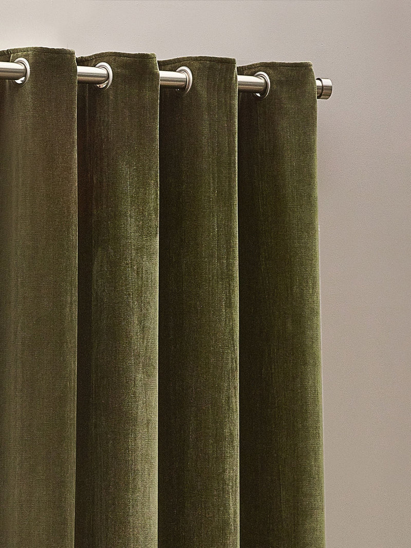 Yard Olive Green Heavy Chenille Lined Eyelet Curtains