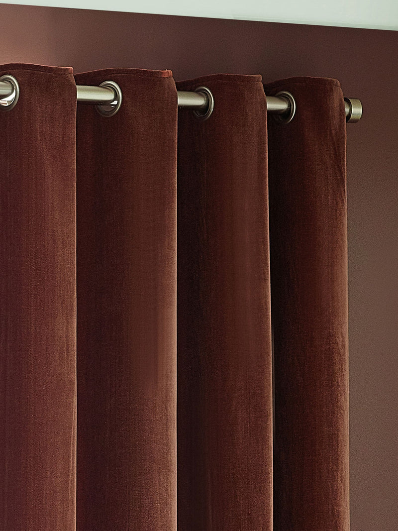 Yard Nutmeg Brown Heavy Chenille Lined Eyelet Curtains