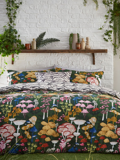 Next Furn Green Amanita Reversible Mushroom Duvet Cover and Pillowcase Set- Buy online at McGrocer
