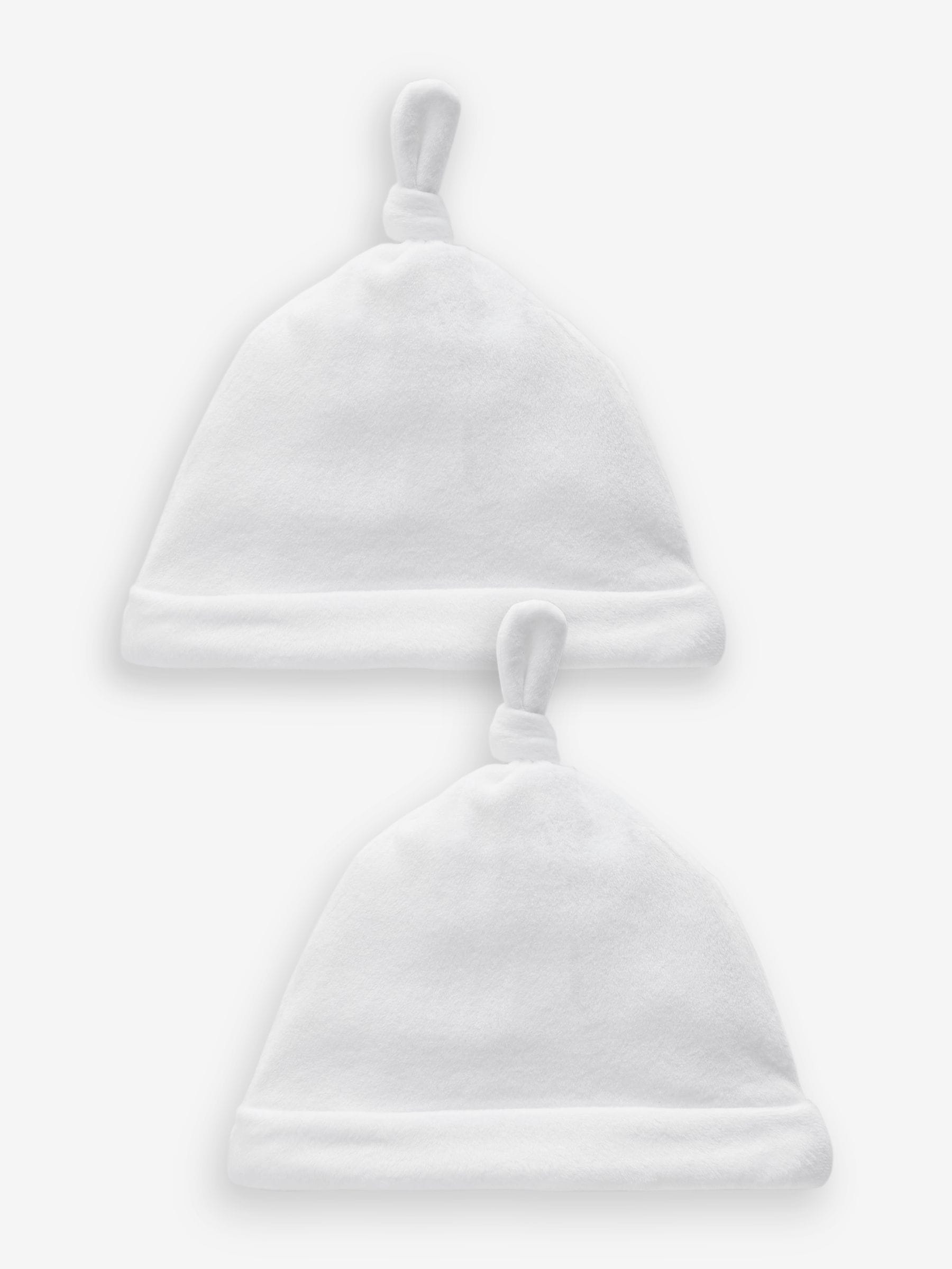 White velour baby tie top hats 2 pack 0-12 months, imported from the UK