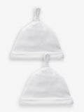 White velour baby tie top hats 2 pack 0-12 months, imported from the UK