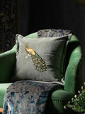 Voyage Oxford cushion embroidered peacock design 55cm, UK version