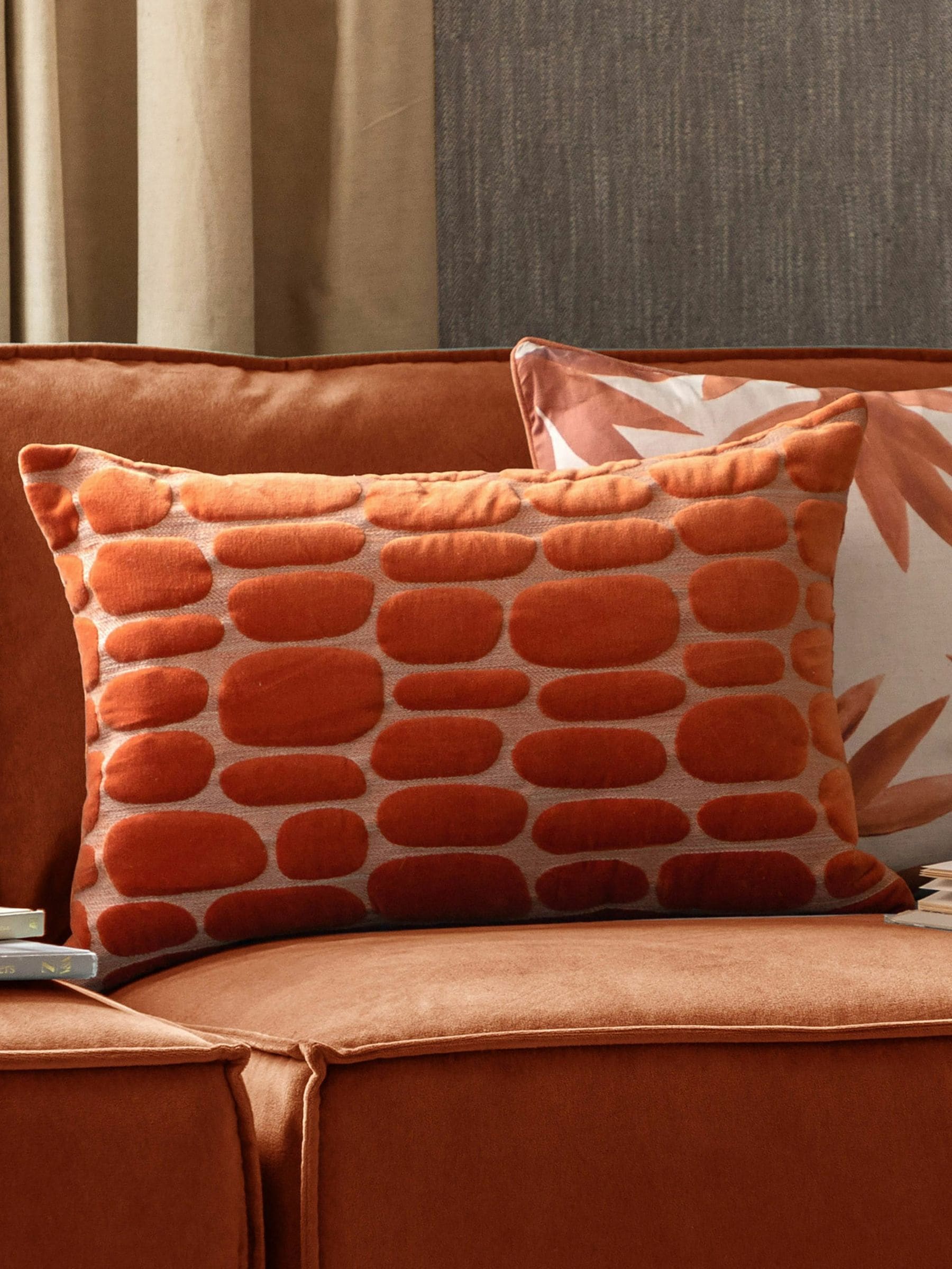 Voyage Sunset Orange Boulder Velvet Cushion