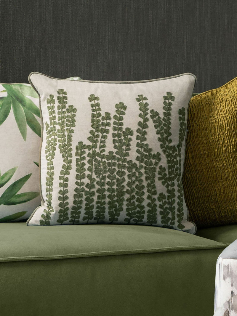 Voyage sage herb floral piped cushion 50x50cm, UK version