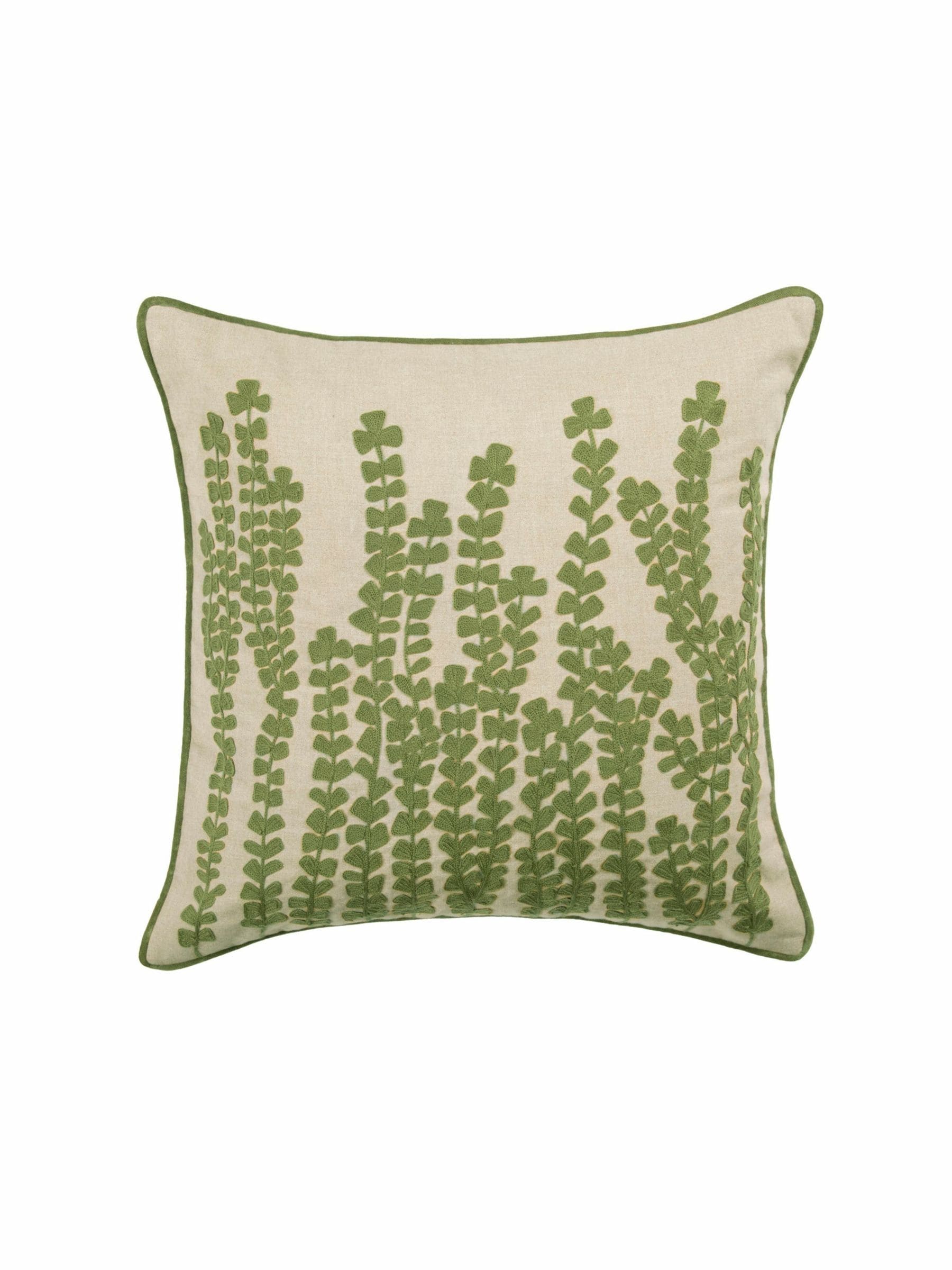 Voyage sage herb floral piped cushion 50x50cm, UK version