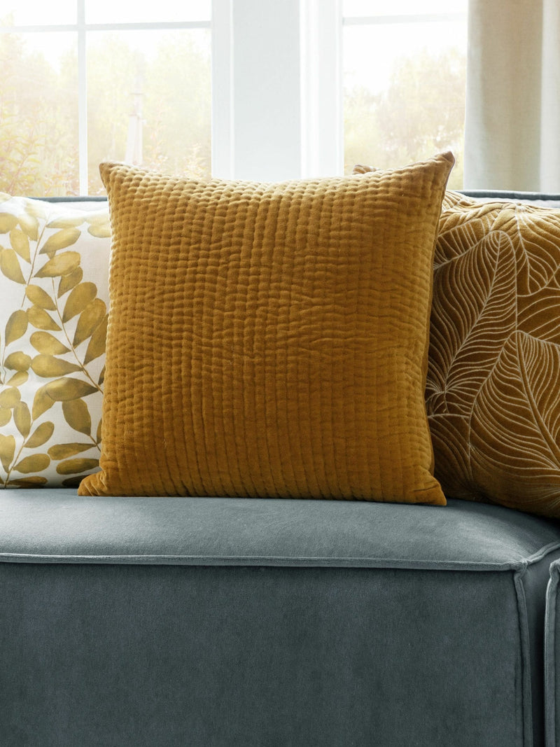 Voyage mustard yellow velvet cushion 50x50cm, UK version