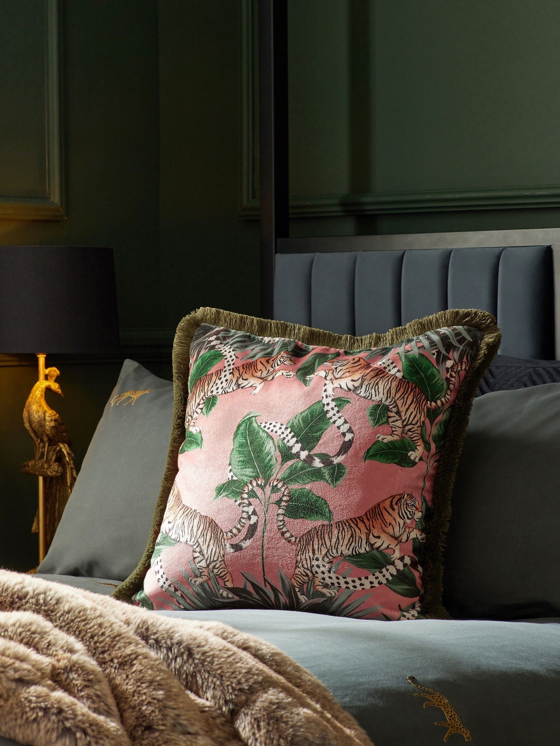 Square tiger print velvet cushion 50x50cm, UK version