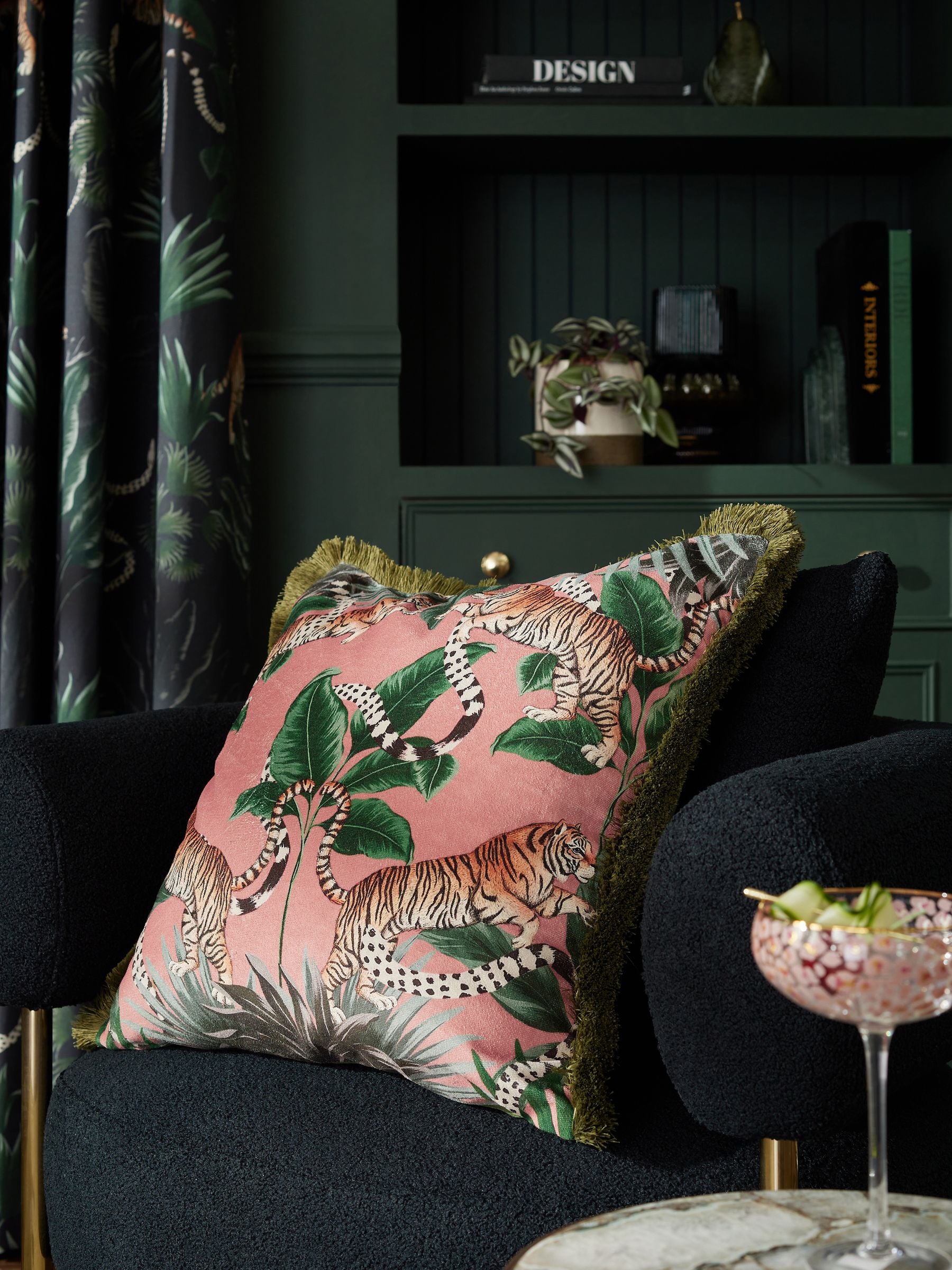Square tiger print velvet cushion 50x50cm, UK version