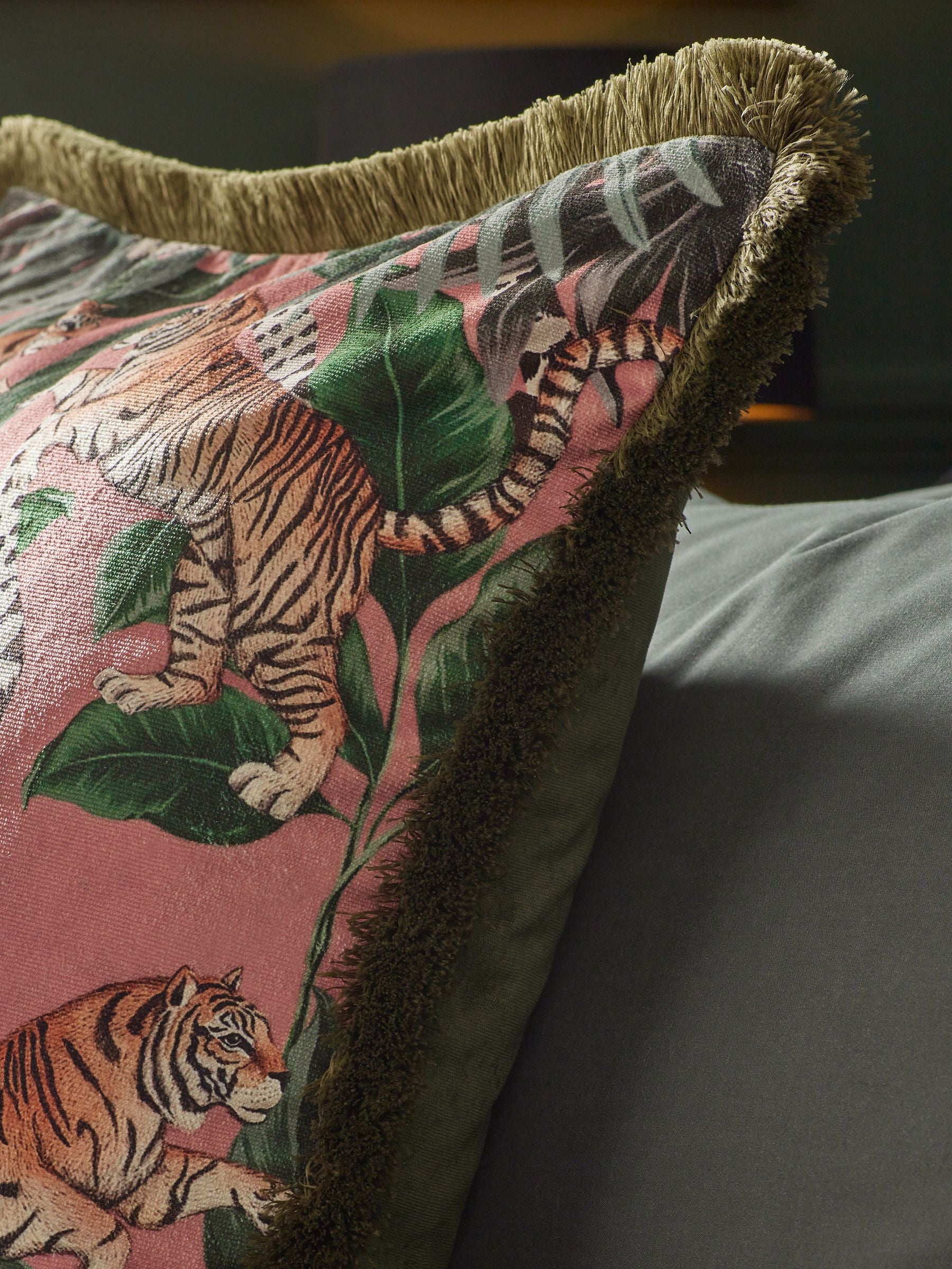 Square tiger print velvet cushion 50x50cm, UK version