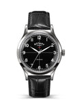 Rotary automatic watch black dial leather strap 40mm (British brand)