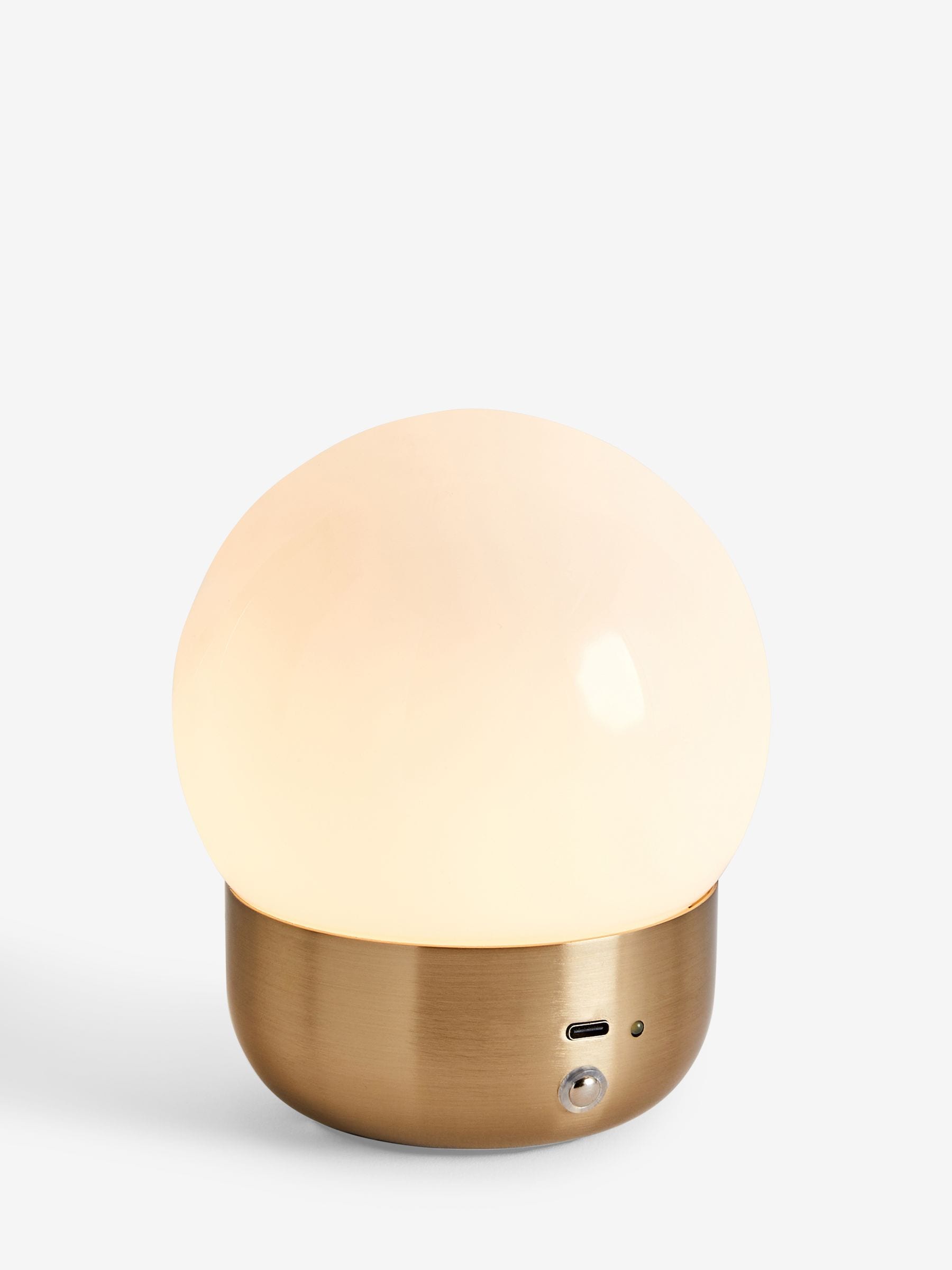 Brass Pod rechargeable touch table lamp, warm white, imported from the UK