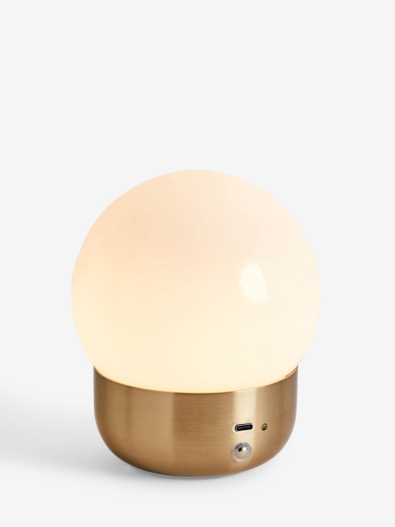 Brass Pod rechargeable touch table lamp, warm white, imported from the UK