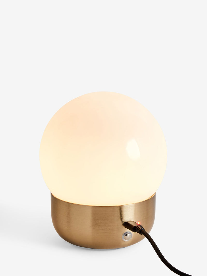 Brass Pod rechargeable touch table lamp, warm white, imported from the UK