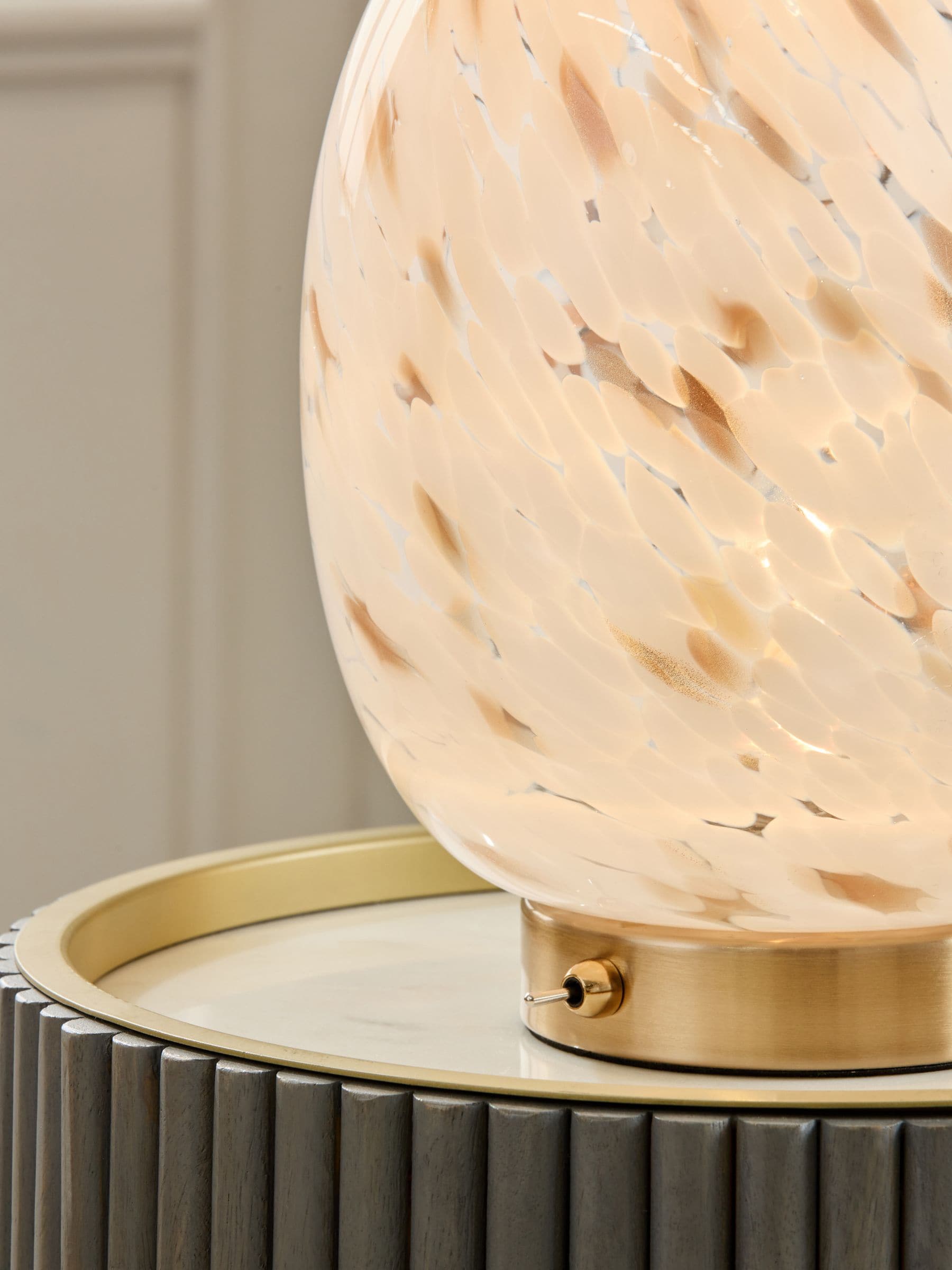 White and gold confetti glass rechargeable table lamp (British brand)