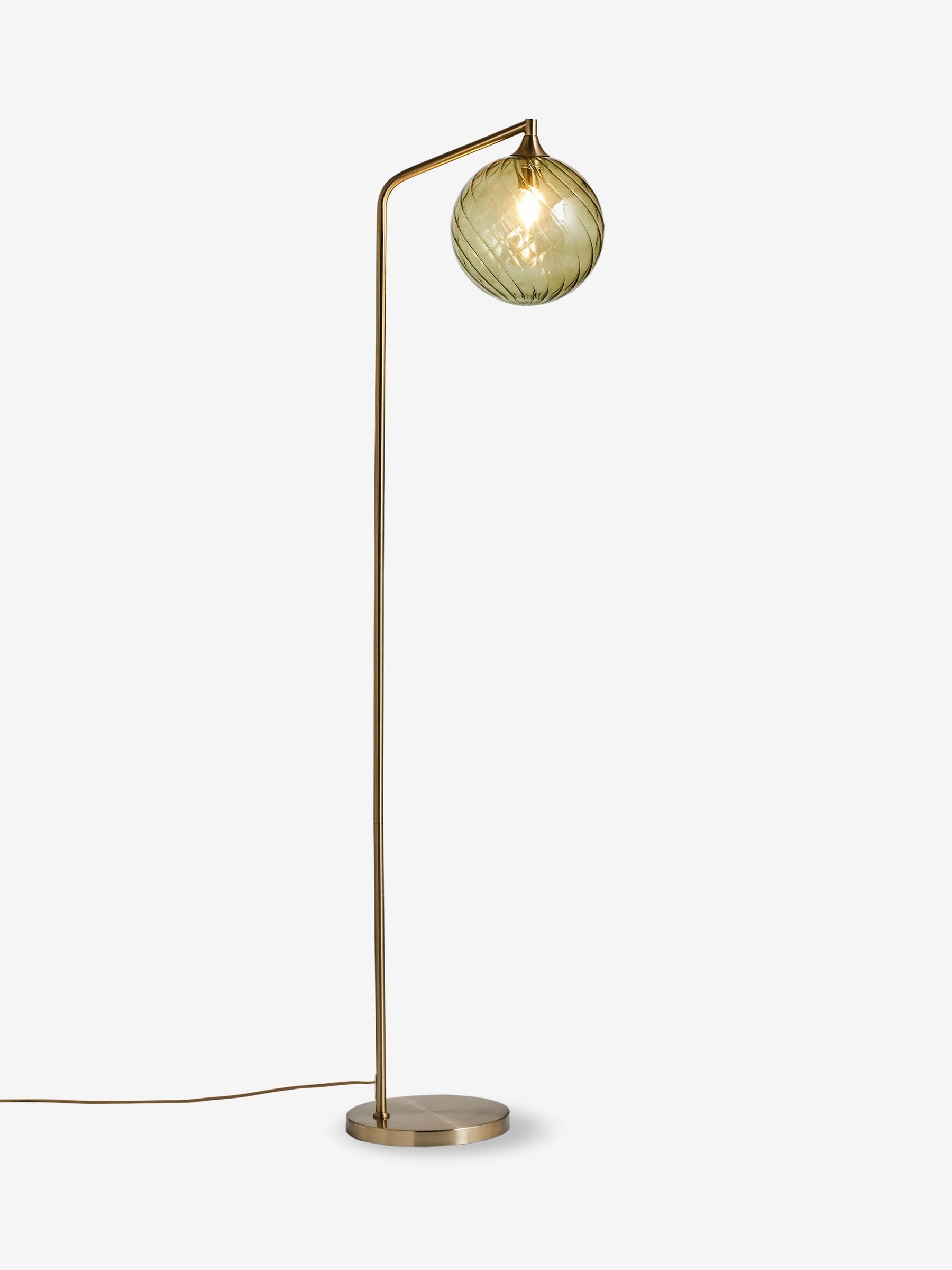 Green Freya floor lamp rippled glass shade brushed brass (British brand)