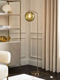 Green Freya floor lamp rippled glass shade brushed brass (British brand)