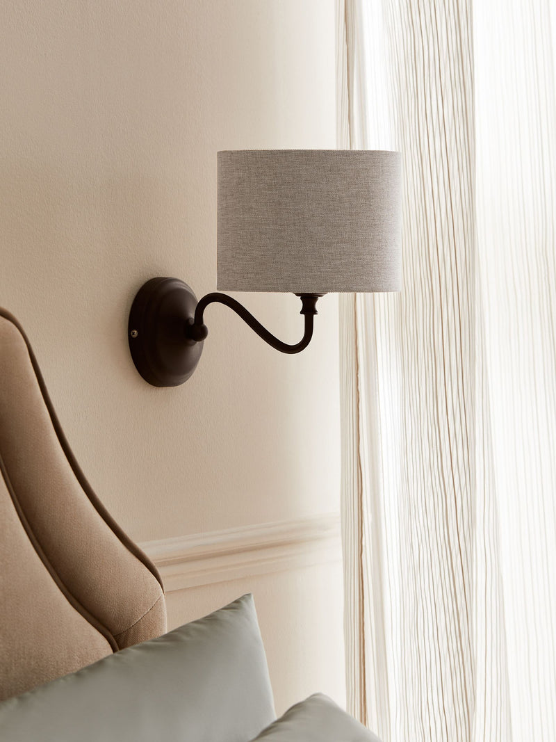 Burford black wall light with brushed chrome finish, imported from the UK