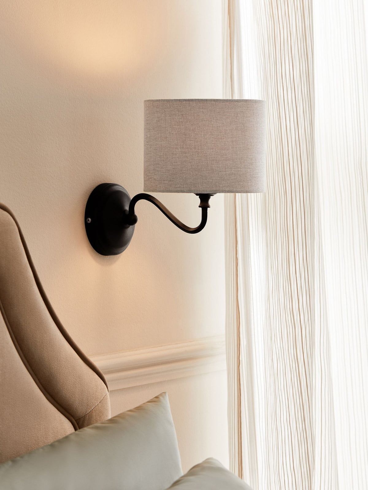 Burford black wall light with brushed chrome finish, imported from the UK