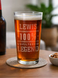 PMC personalised unfiltered legend pint glass in gift box (British brand)