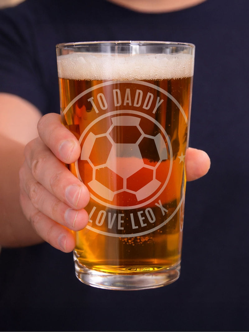 PMC personalised football badge pint glass - British product