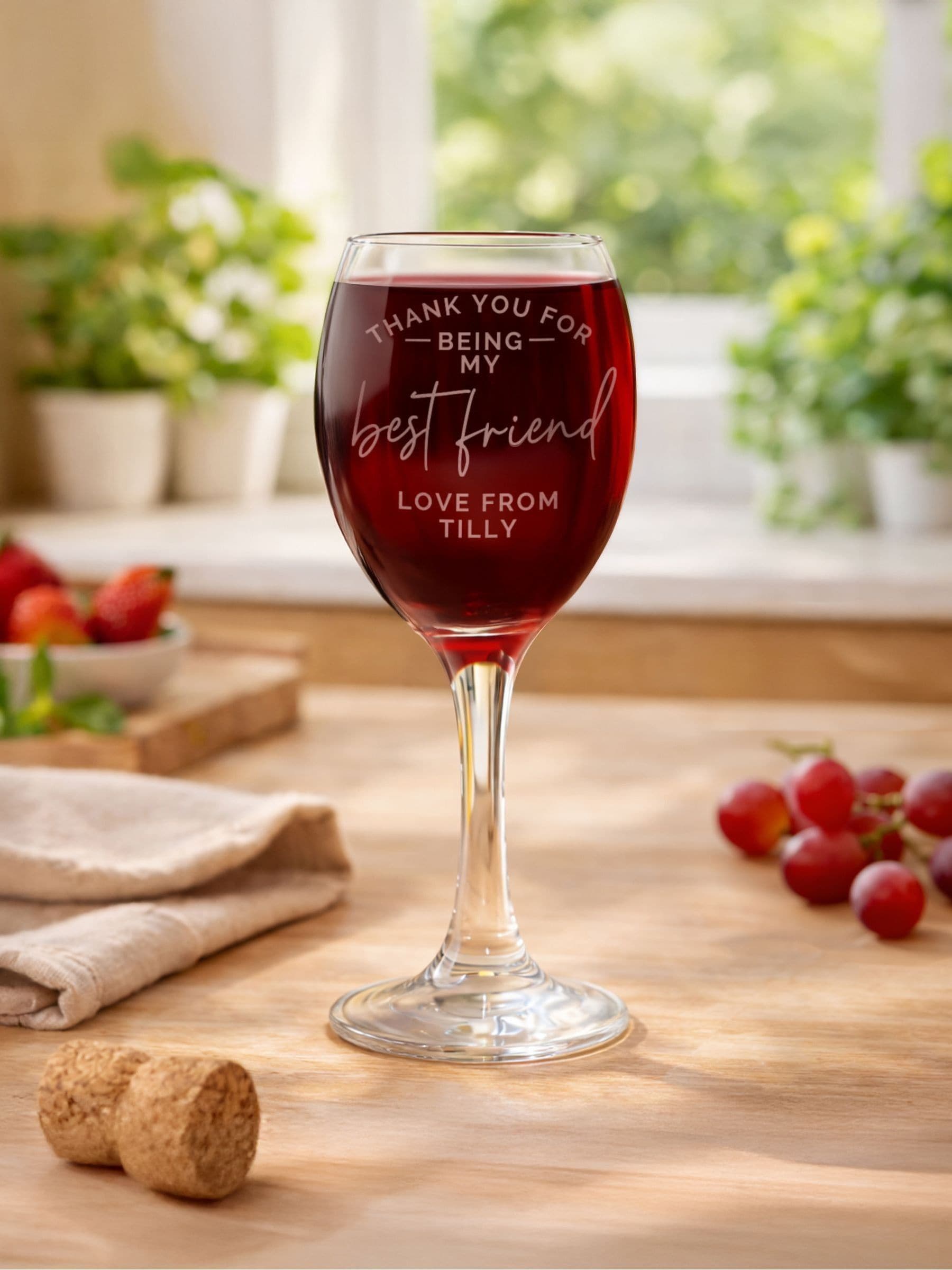 PMC personalised thank you wine glass 7.5cm, UK version