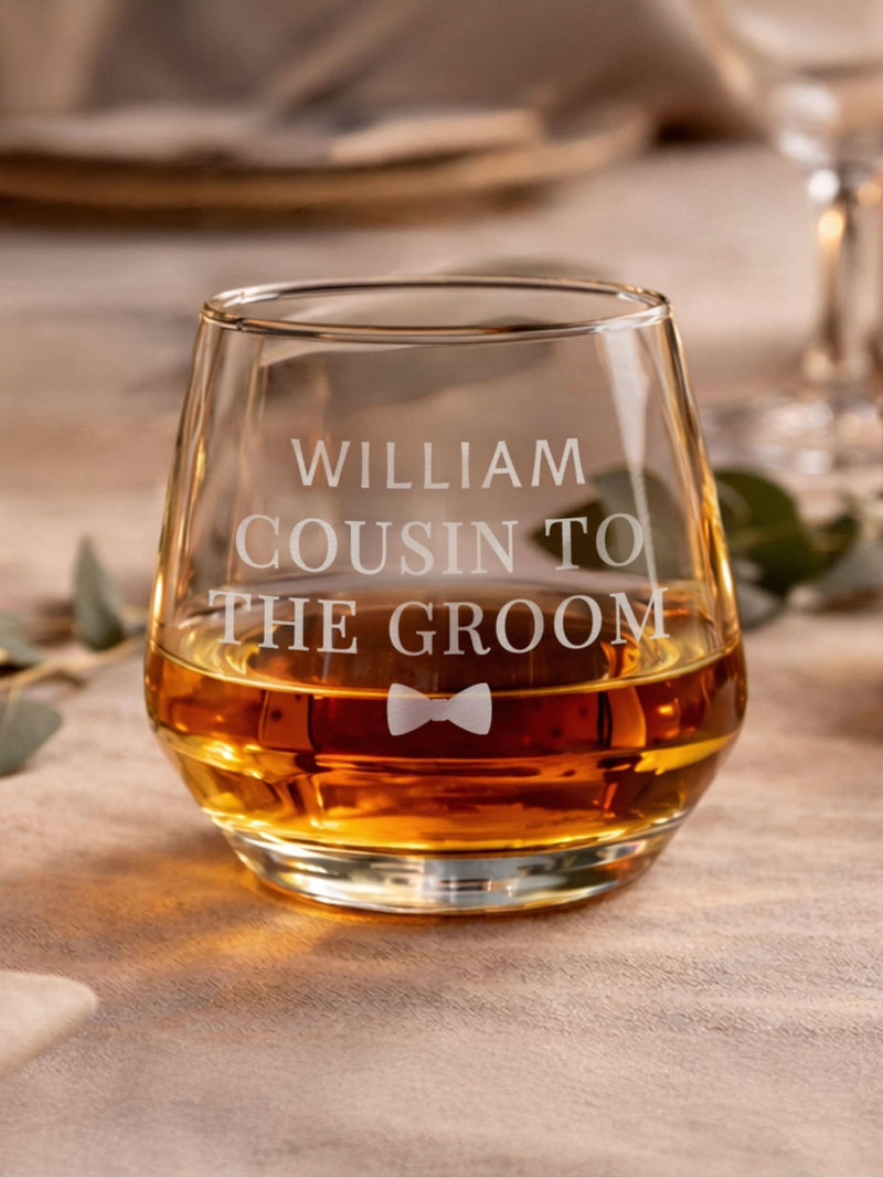 PMC personalised wedding whisky glass 7.5cm, imported from the UK