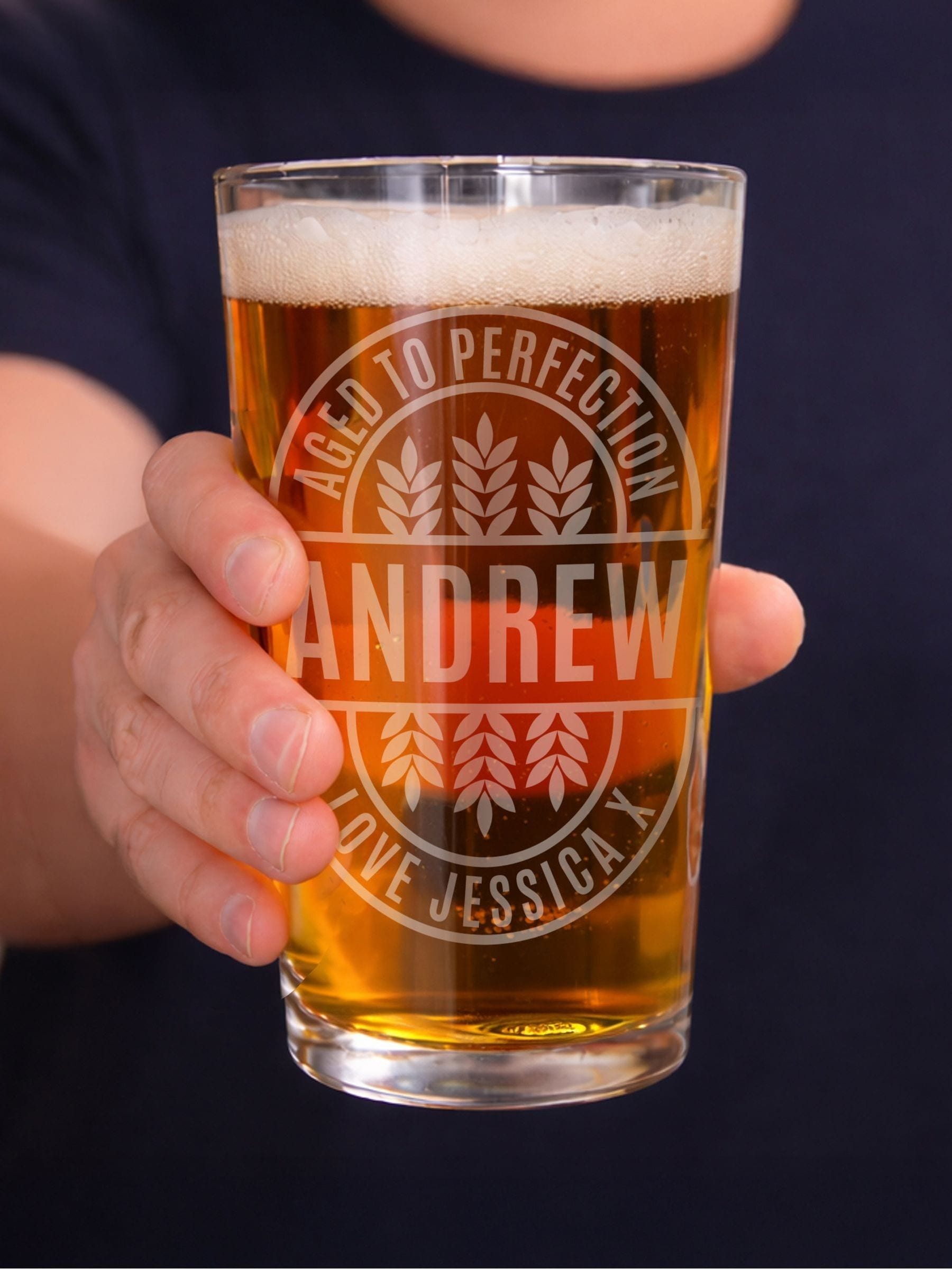PMC personalised brewery style pint glass, imported from the UK