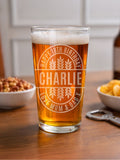PMC personalised brewery style pint glass, imported from the UK