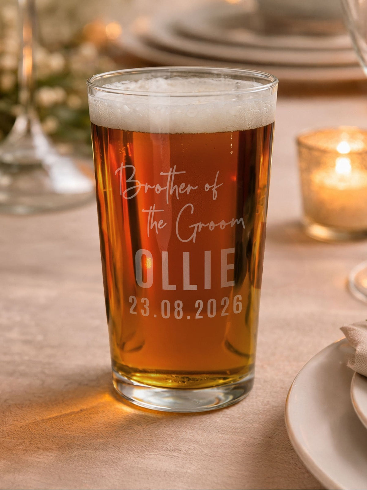 PMC Brother of the Groom personalised pint glass (British brand)
