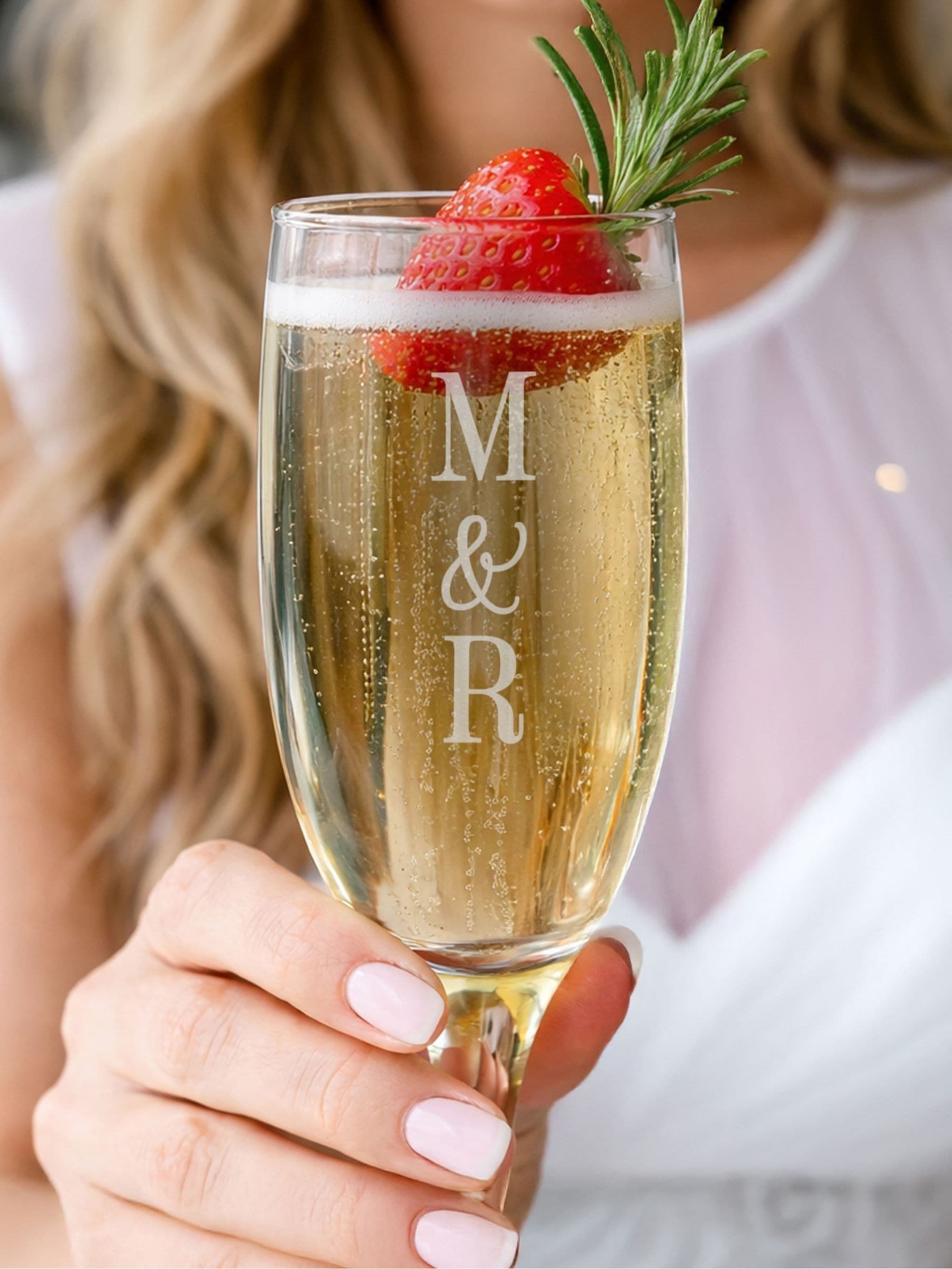 PMC personalised couples flute glass 23cm - British product