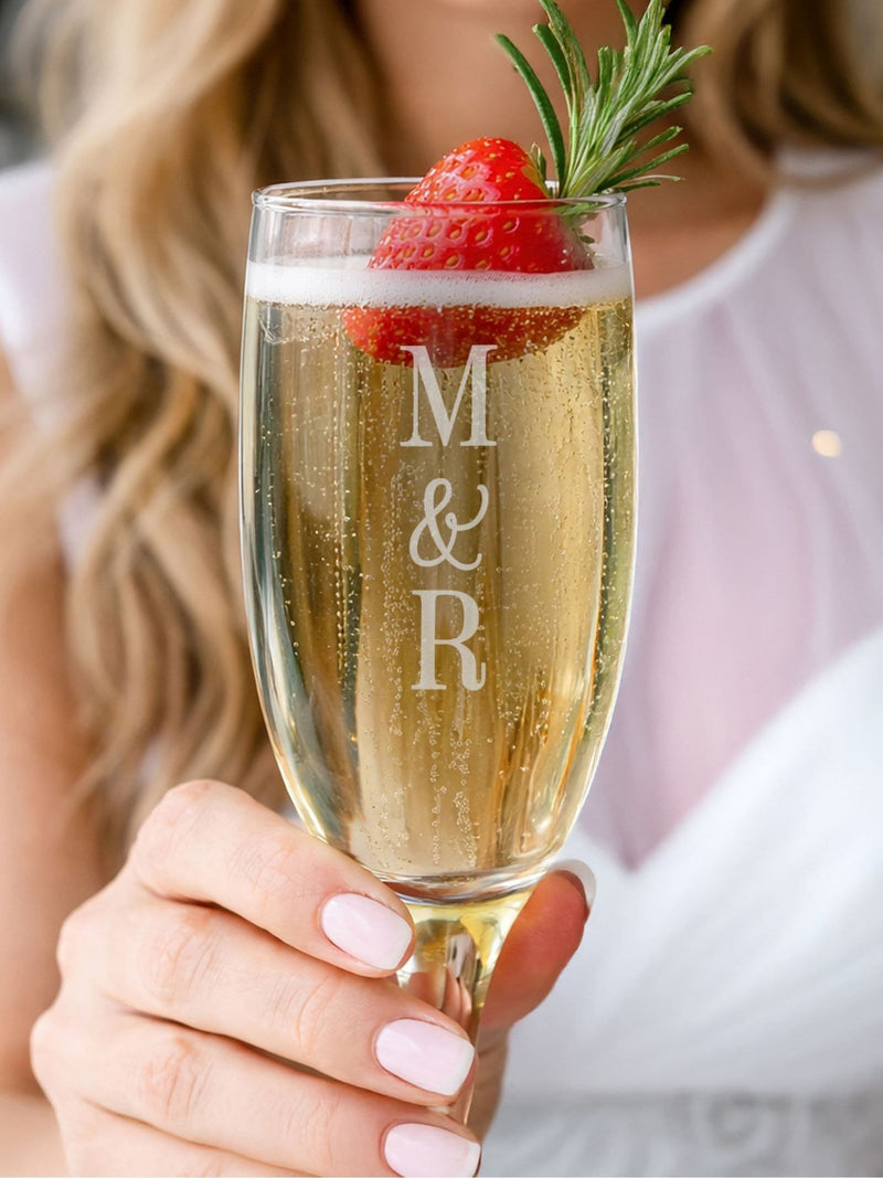 PMC personalised couples flute glass 23cm - British product