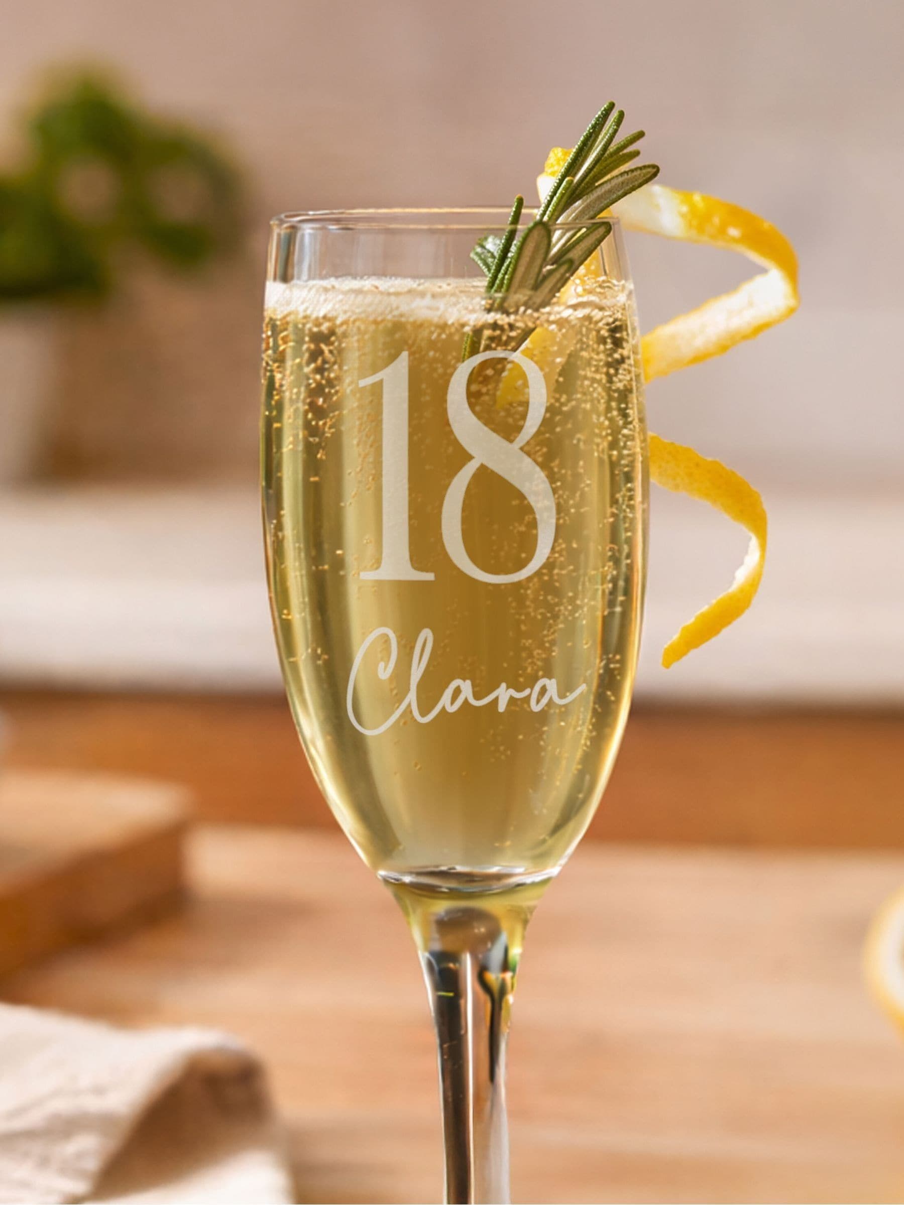 PMC personalised big age name glass flute 5cm, imported from the UK
