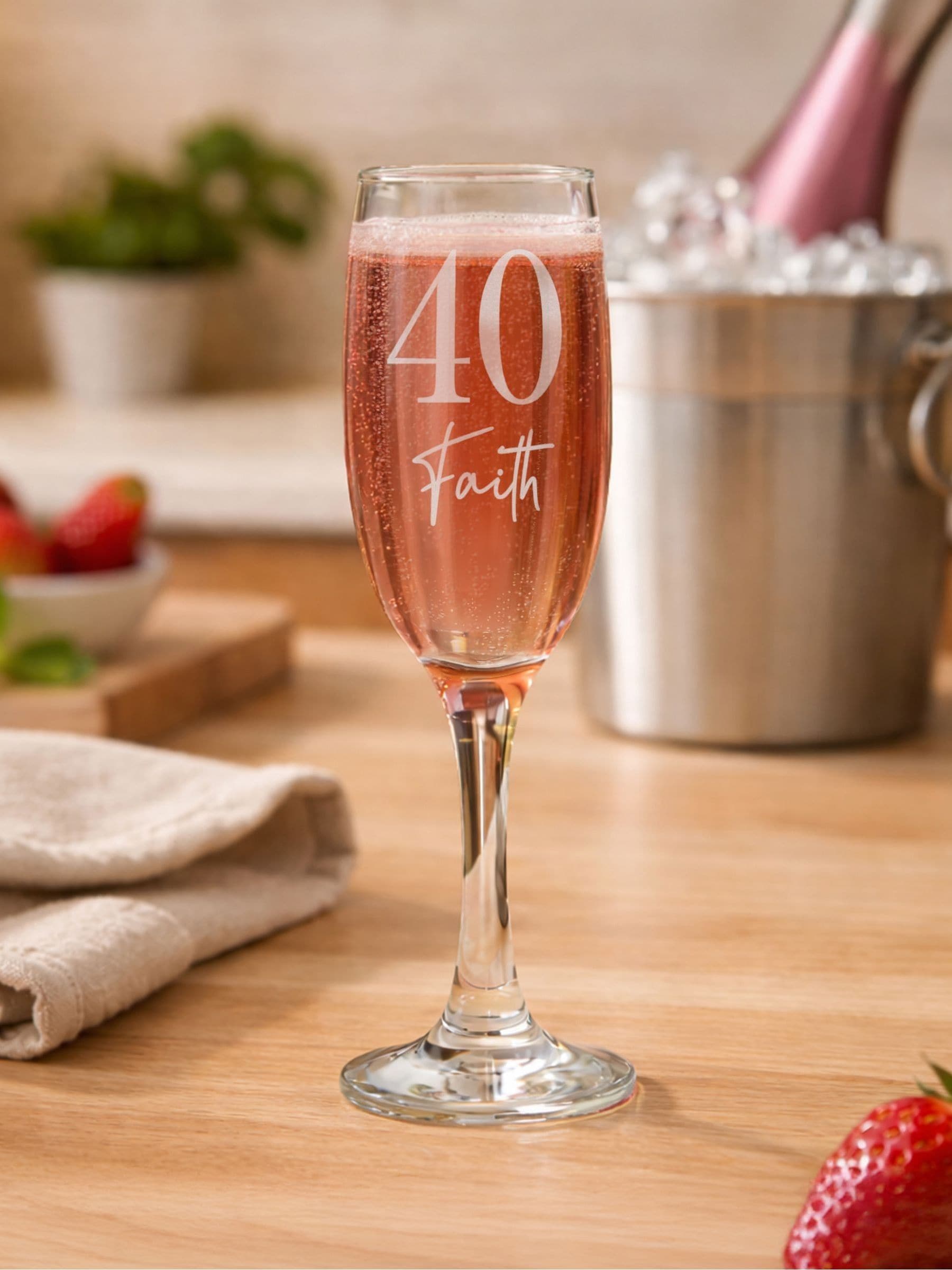 PMC personalised big age name glass flute 5cm, imported from the UK