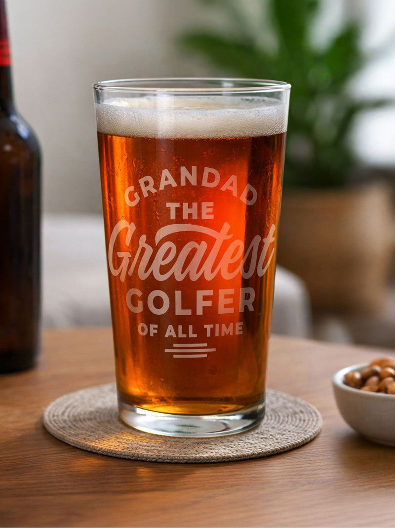 PMC personalised pint glass with custom name and sport (British brand)