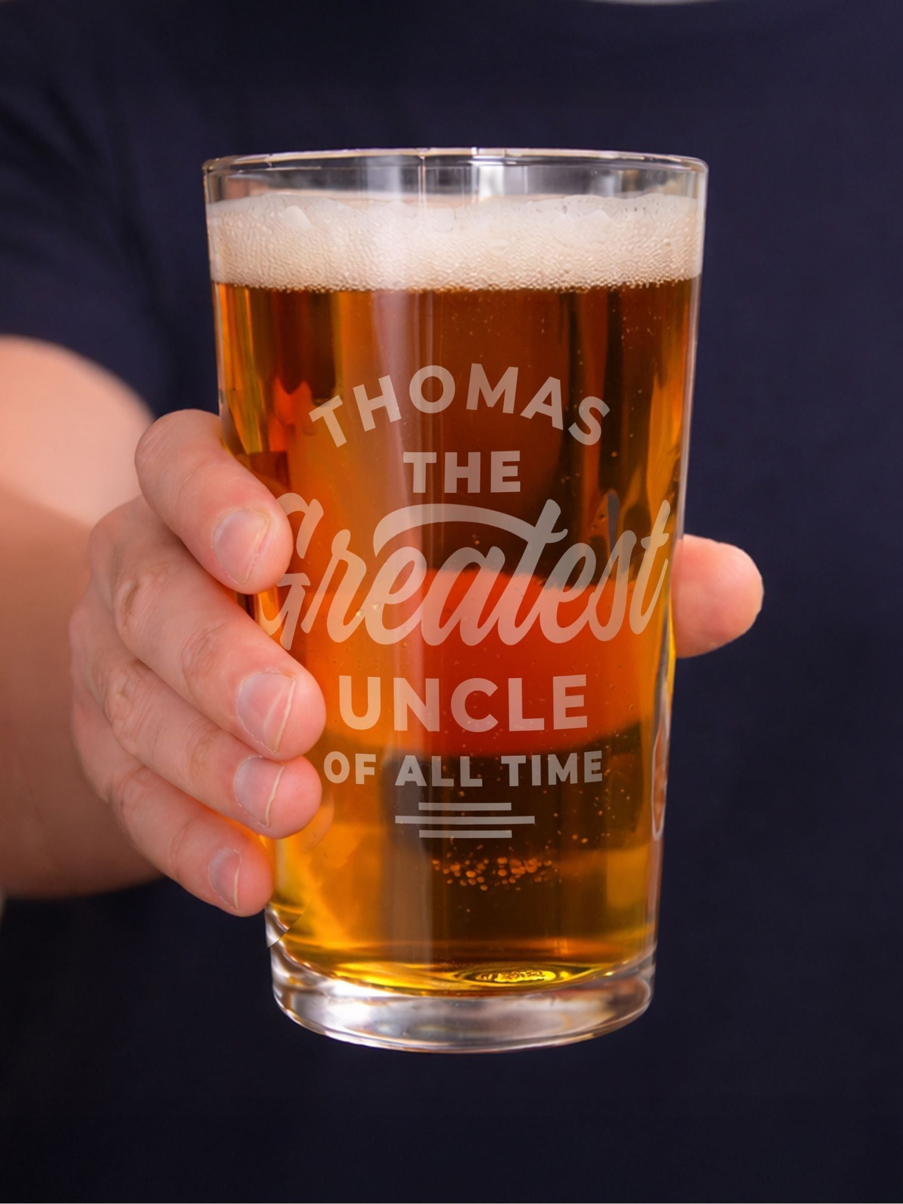 PMC personalised pint glass with custom name and sport (British brand)